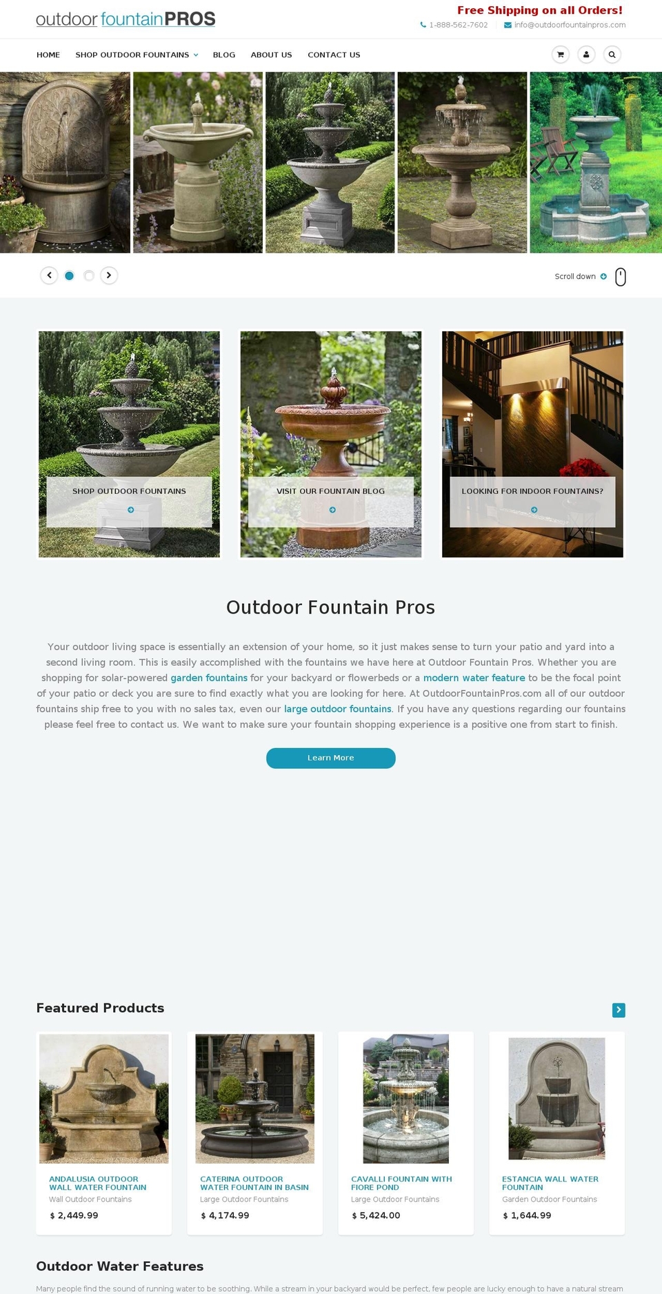 outdoorfountainpros.com shopify website screenshot