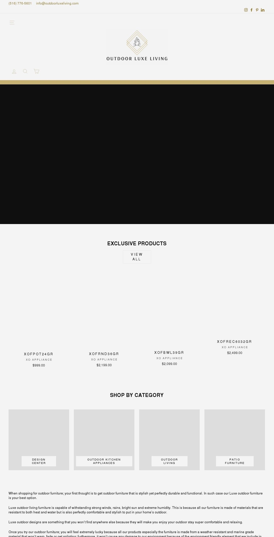 outdoorluxeliving.com shopify website screenshot