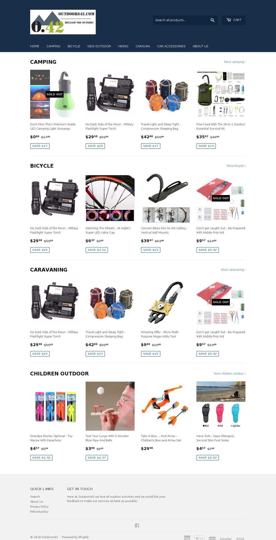 outdoors42.com shopify website screenshot