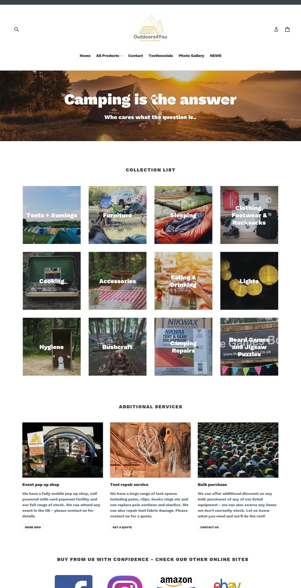 outdoors4you.co.uk shopify website screenshot