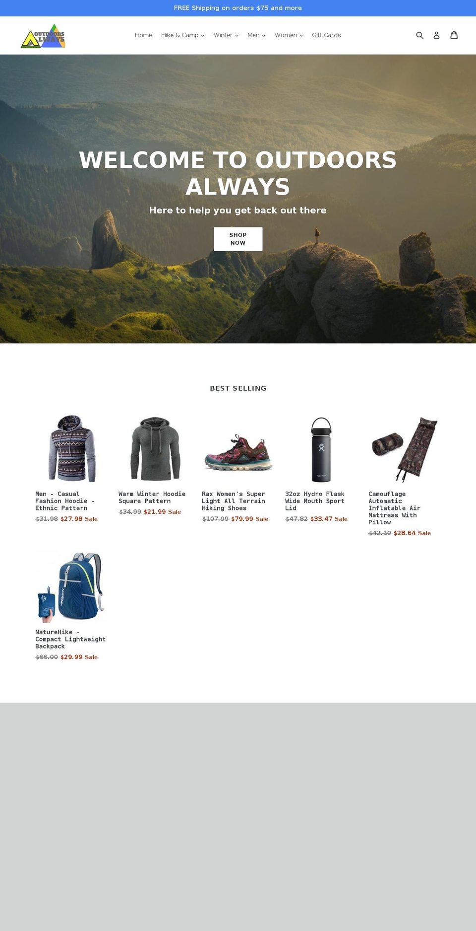 outdoorsalways.com shopify website screenshot