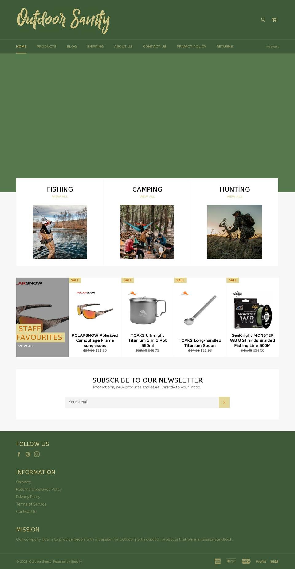 outdoorsanity.com shopify website screenshot