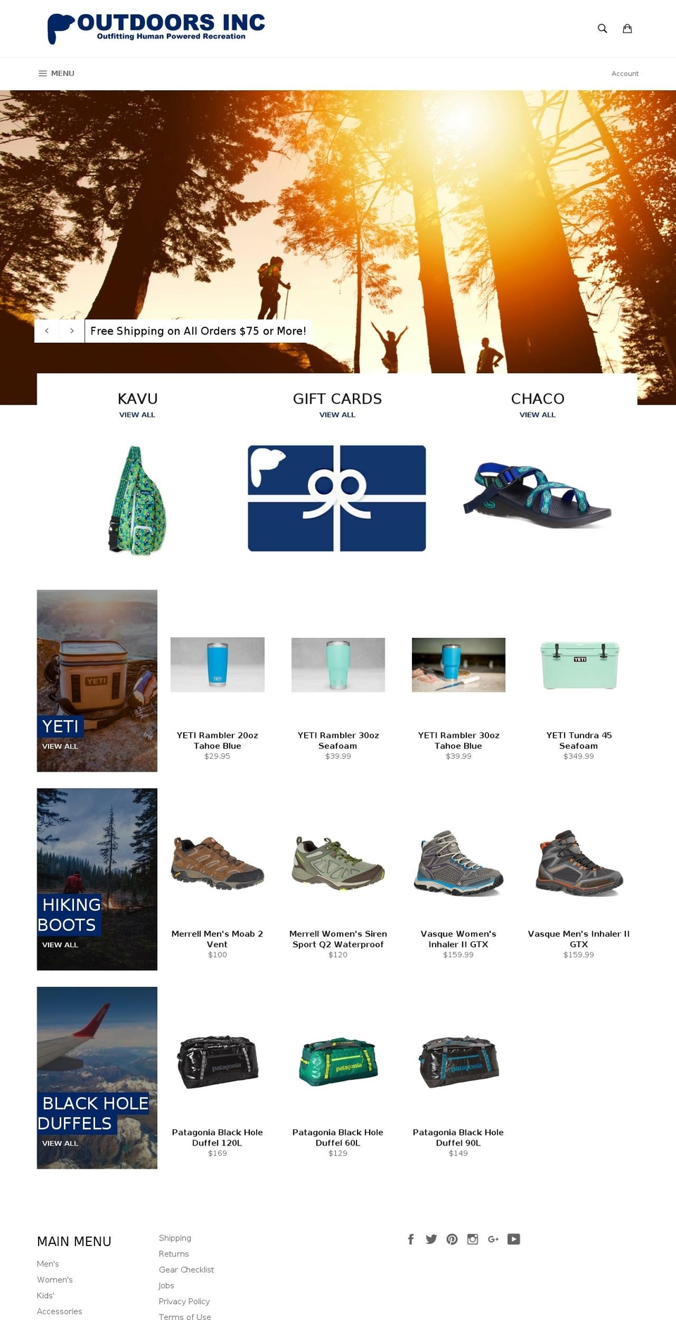 outdoorsinc.com shopify website screenshot
