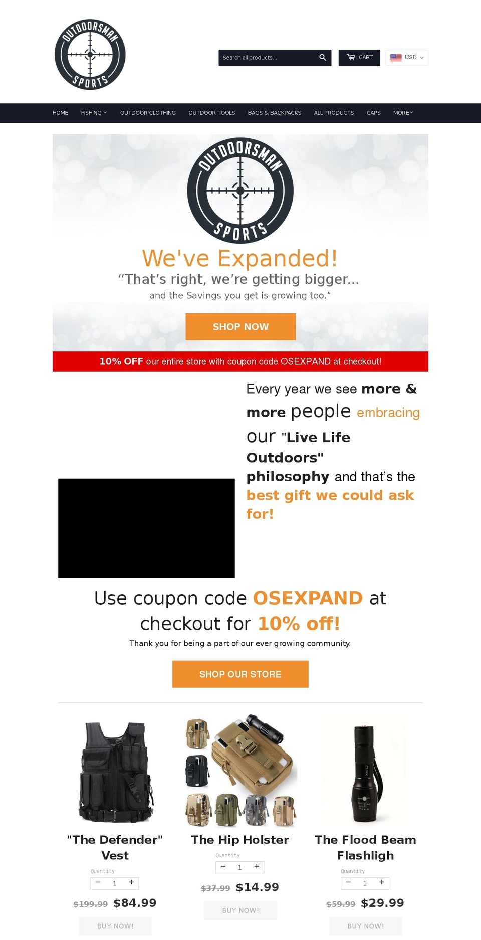 outdoorsmansports.com — Shopify storefront screenshot