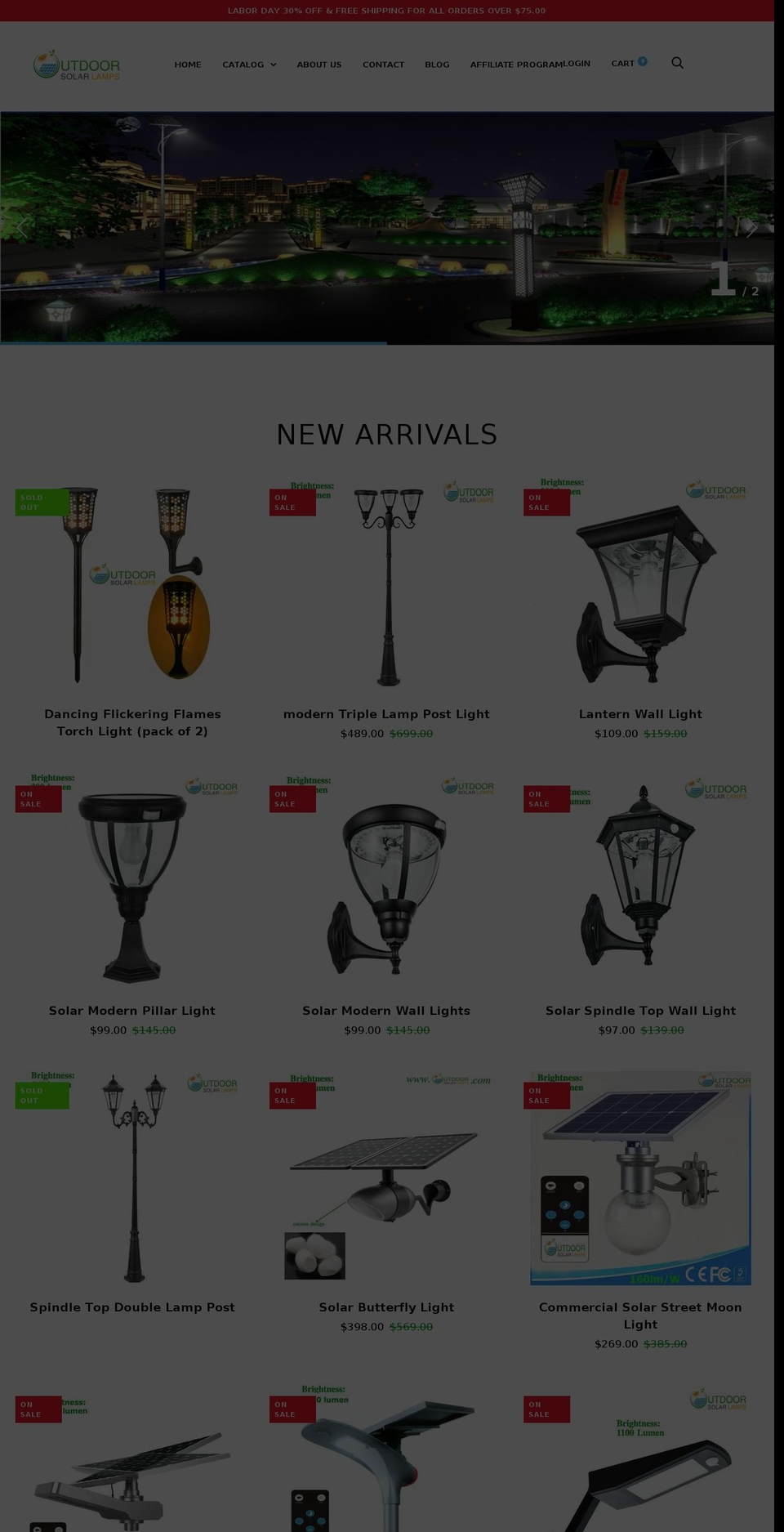 outdoorsolarlamps.com shopify website screenshot