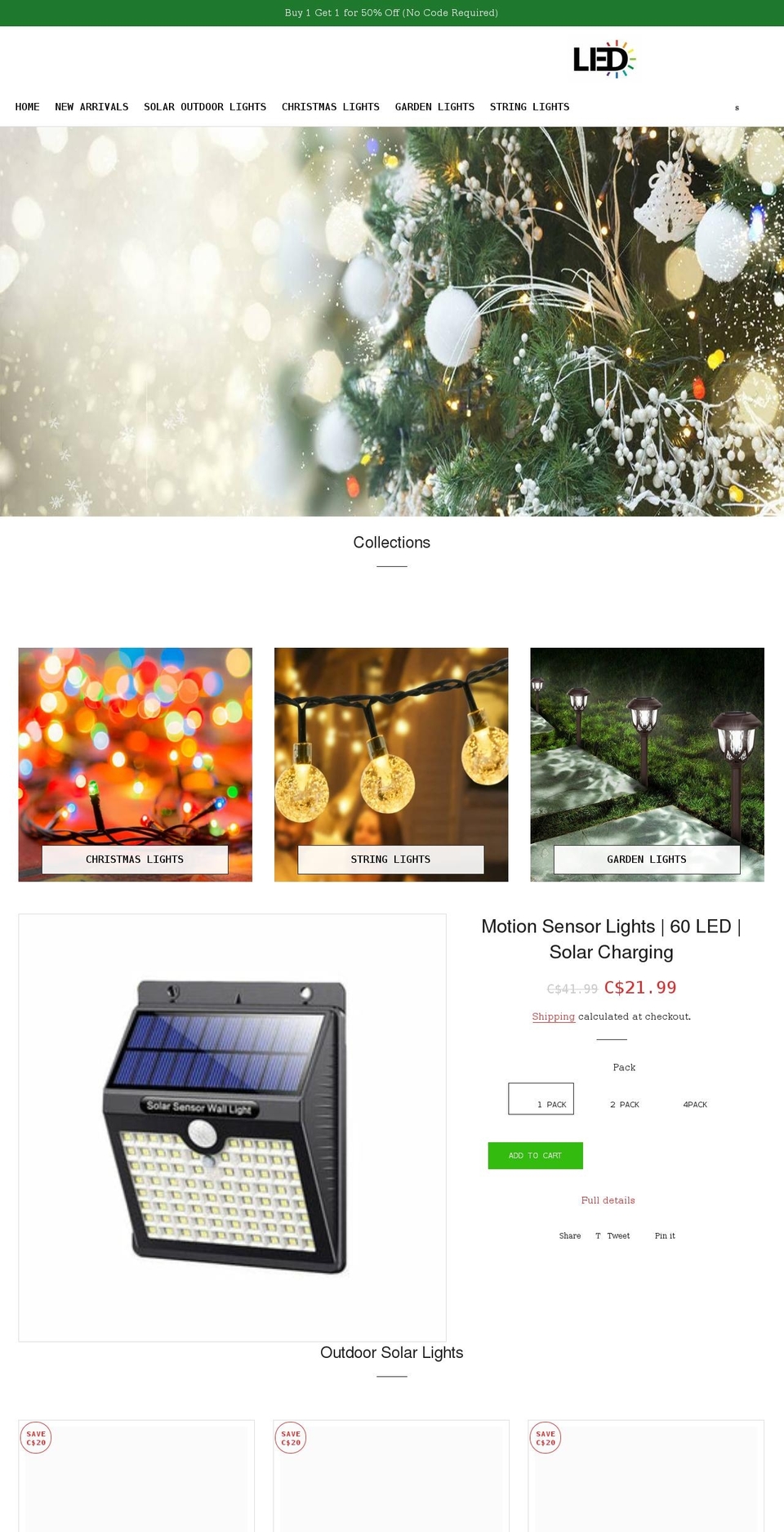 outdoorsolarlights.ca shopify website screenshot