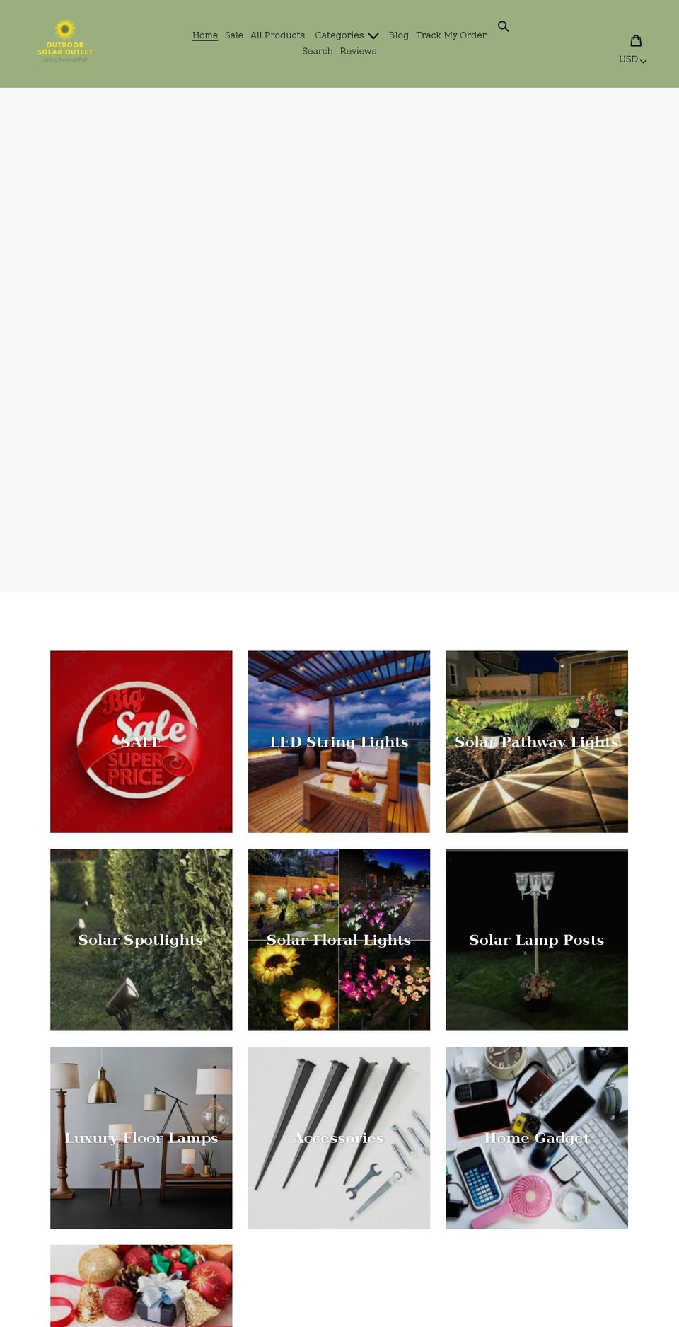 outdoorsolaroutlet.com shopify website screenshot