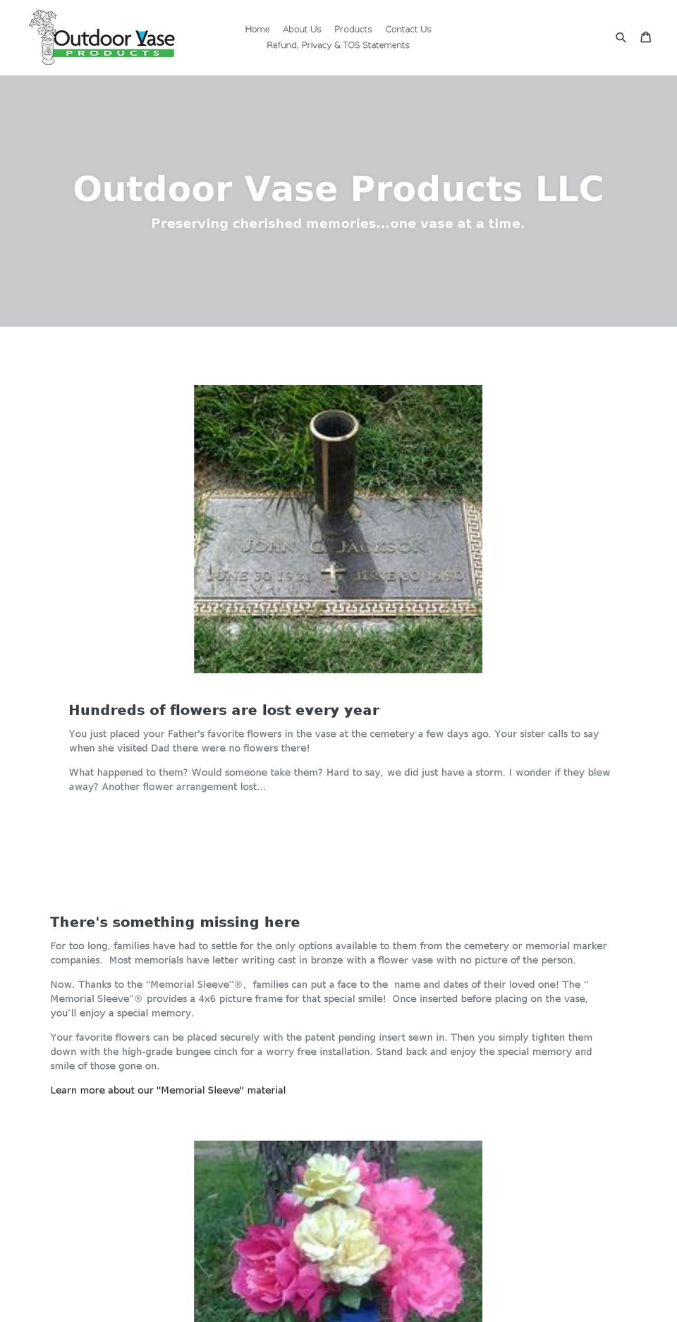 outdoorvaseproducts.com shopify website screenshot