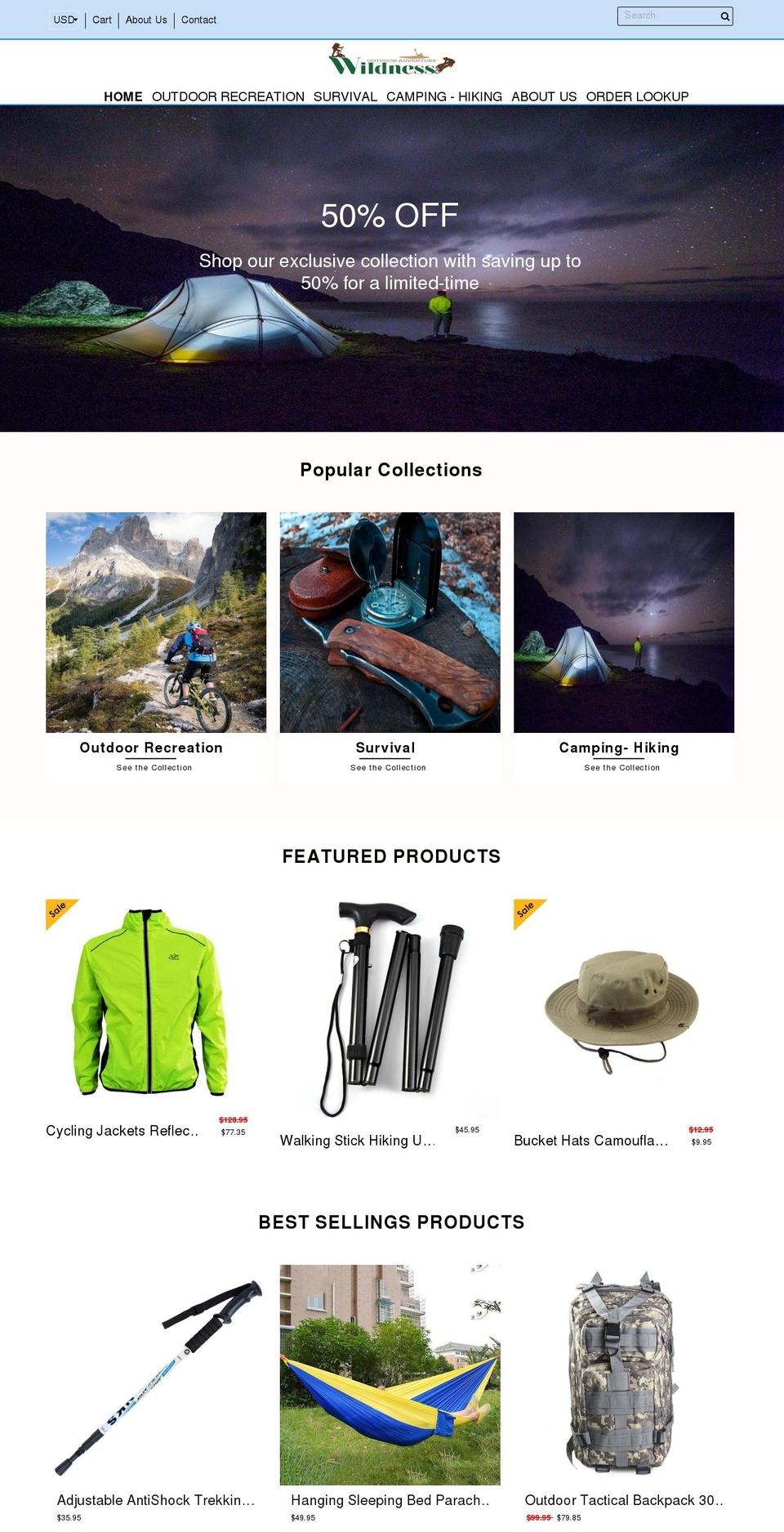 Adventure Shopify theme site example outdoorwildness.com