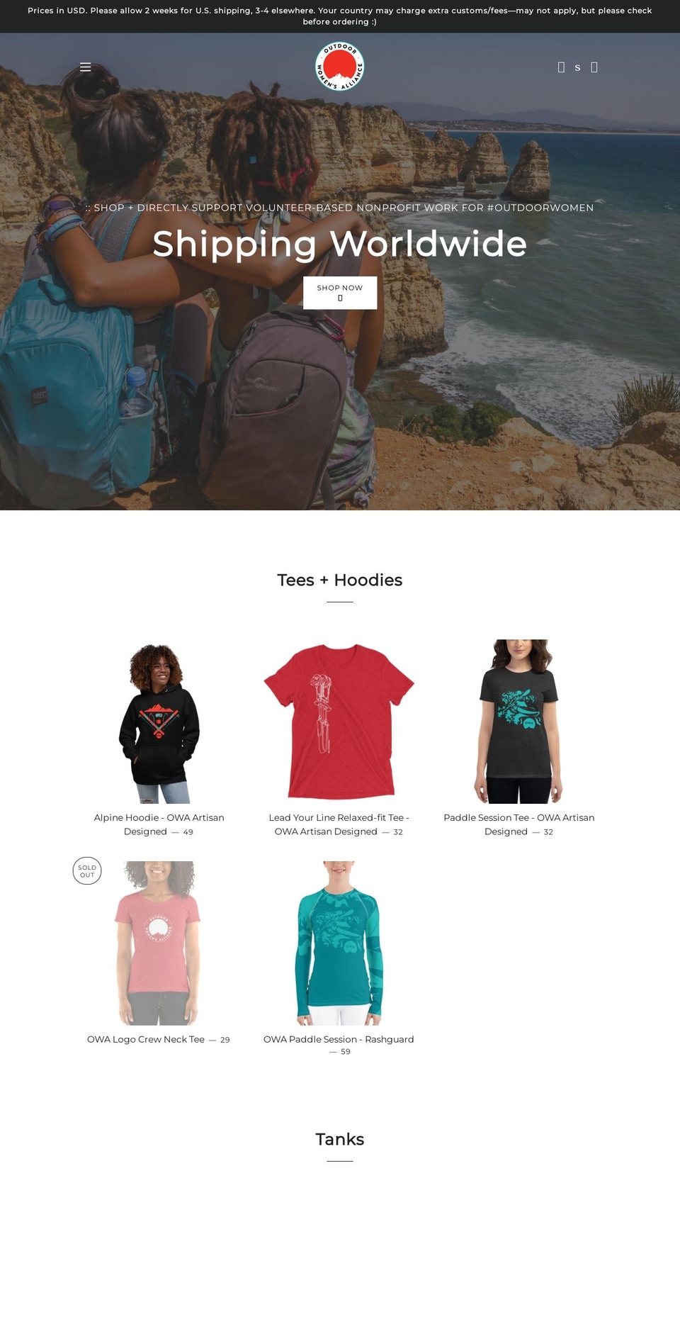 outdoorwomensalliance.org shopify website screenshot