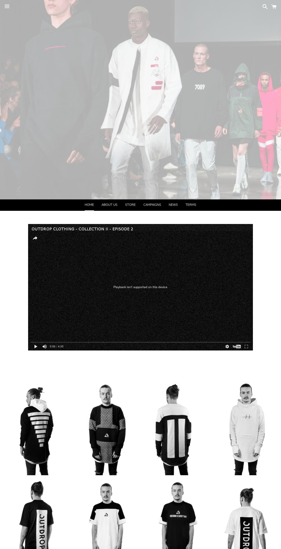 outdropclothing.com shopify website screenshot