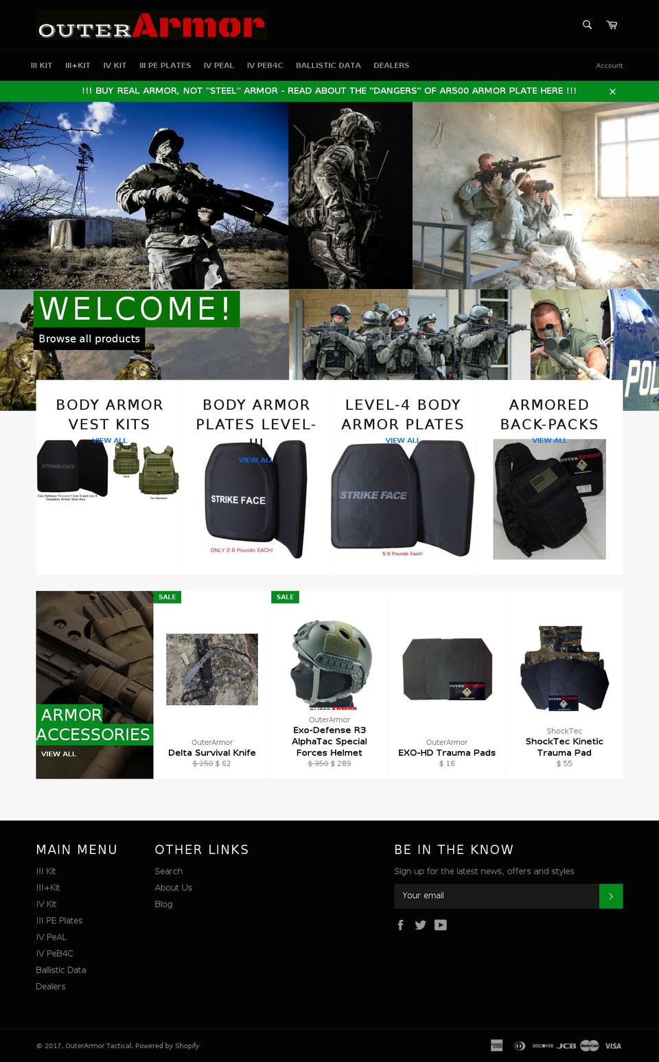 outerarmortactical.com shopify website screenshot