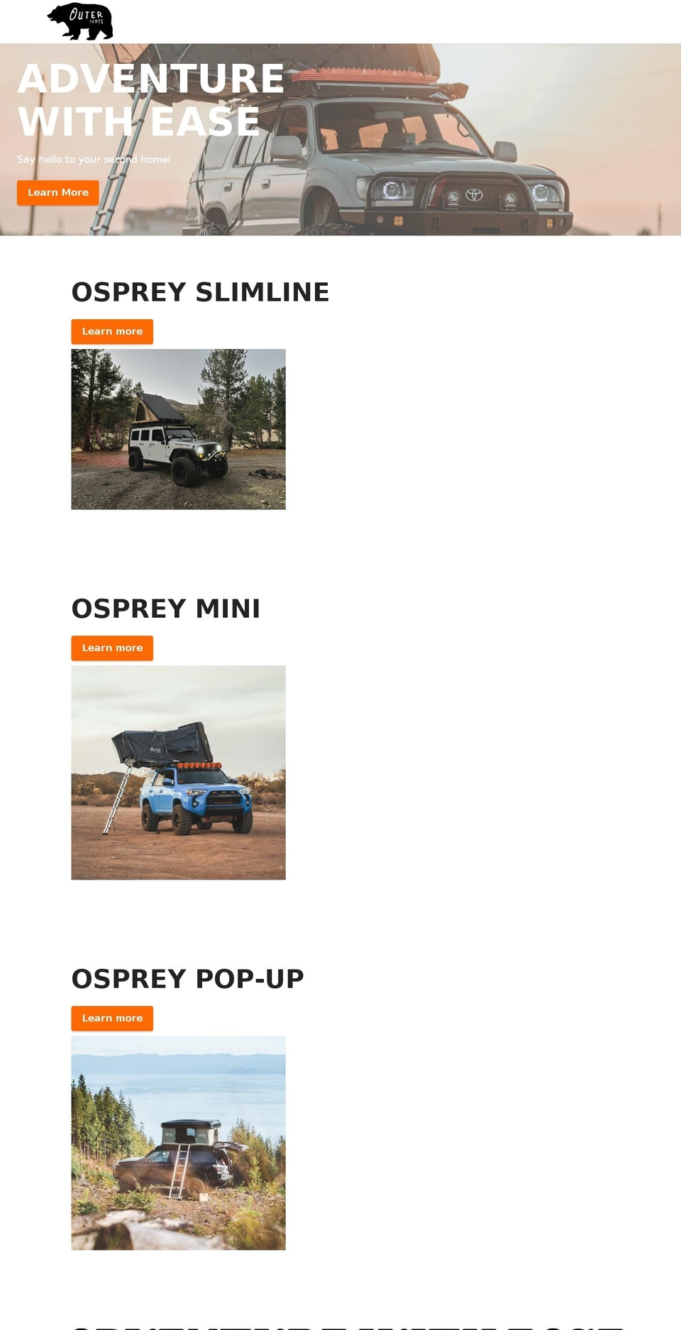outertents.com shopify website screenshot