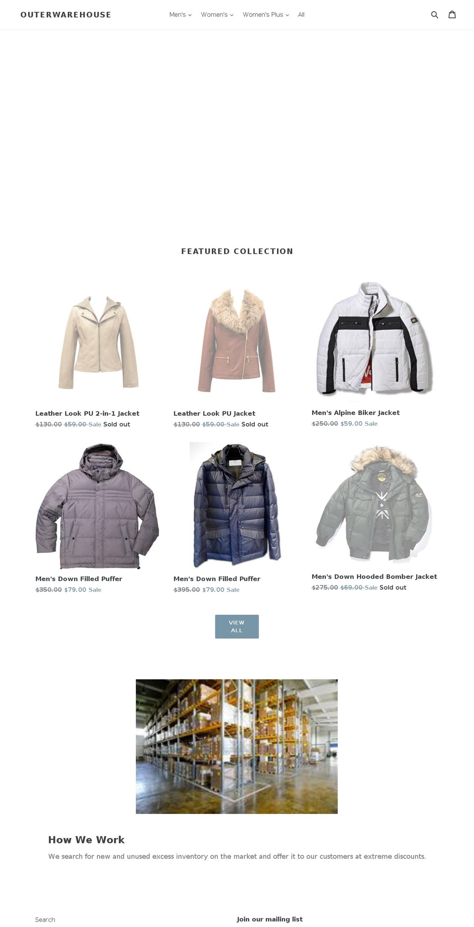 outerwarehouse.com — Shopify storefront screenshot