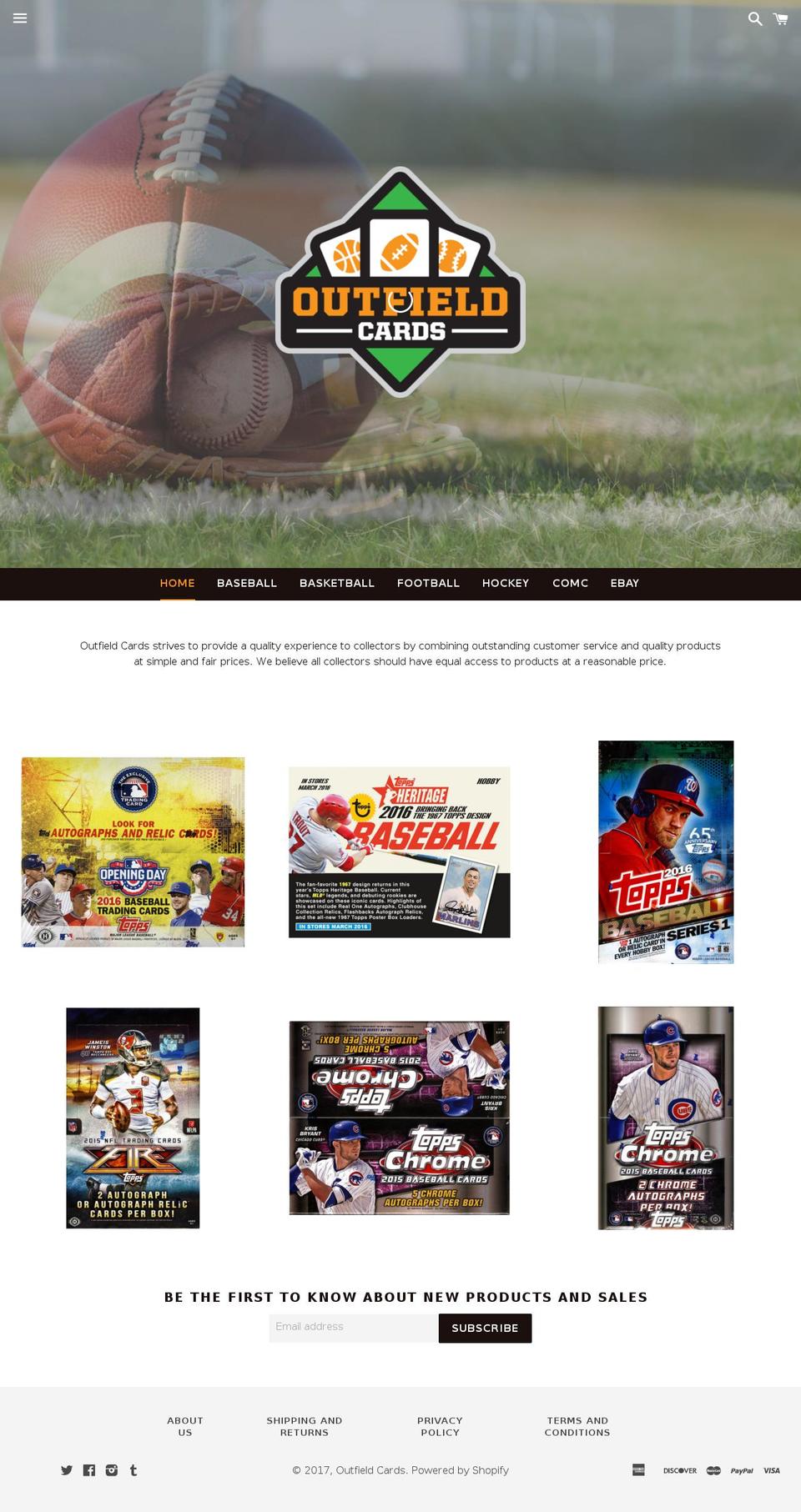 outfieldcards.net shopify website screenshot