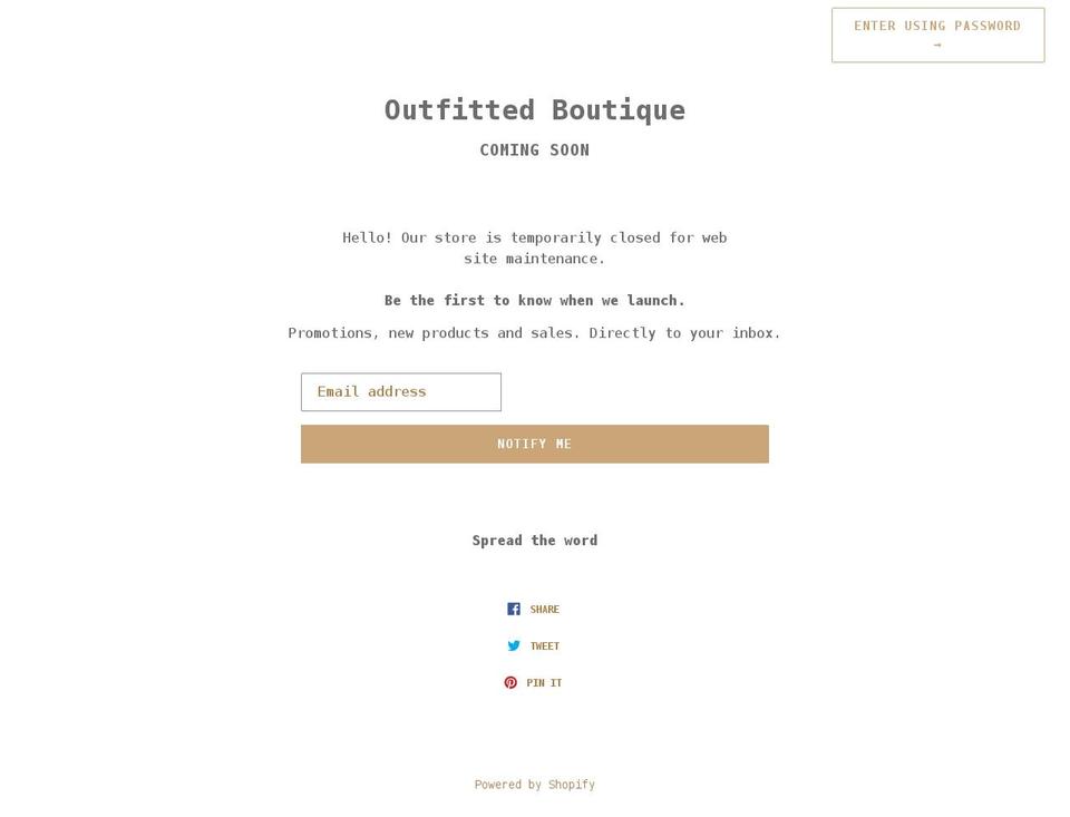 outfittedboutique.com — Shopify storefront screenshot