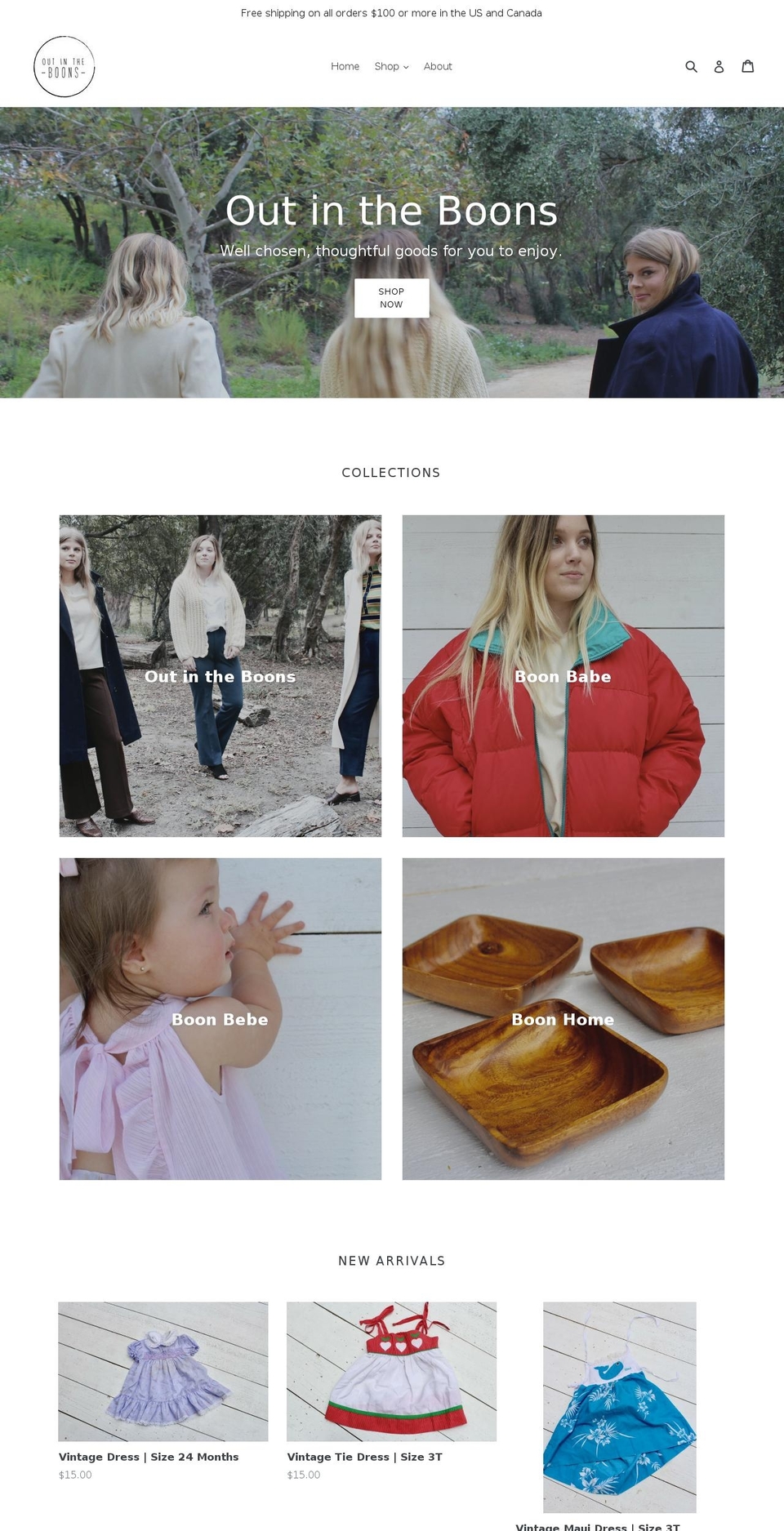 outintheboons.com — Shopify storefront screenshot