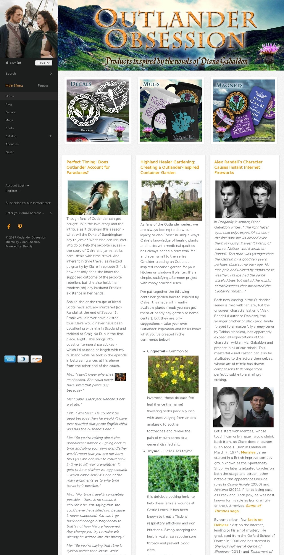 outlanderobsession.com shopify website screenshot