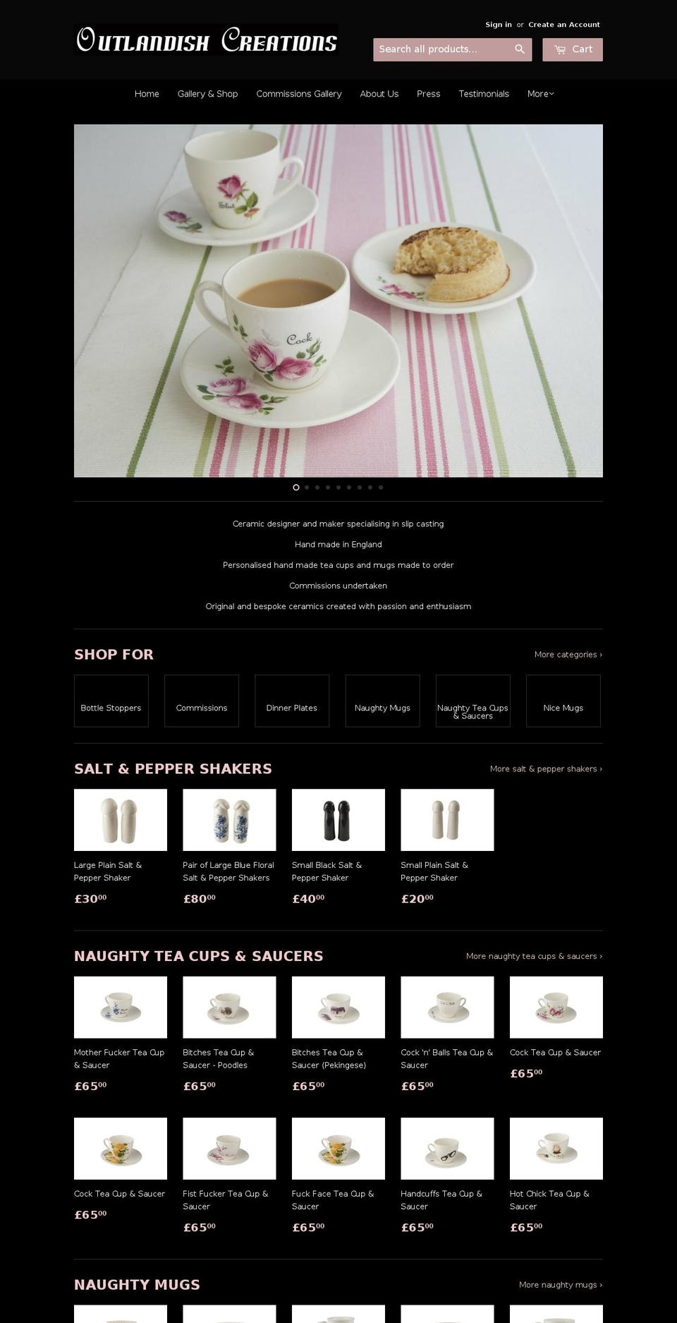 outlandishcreations.com shopify website screenshot