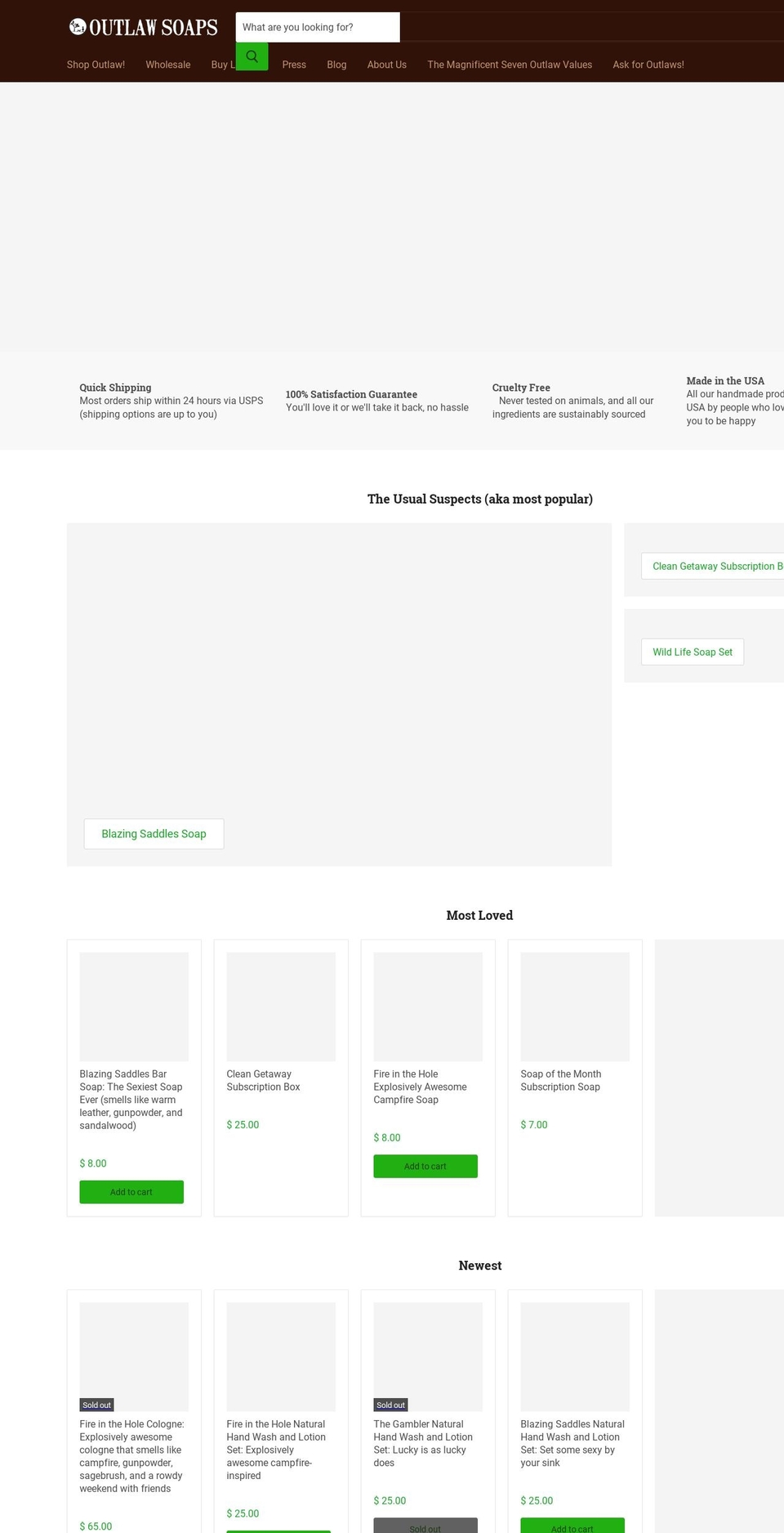 outlaw-soaps.com shopify website screenshot