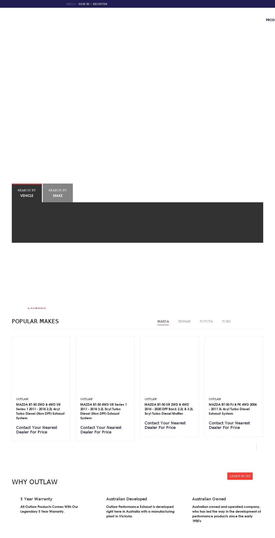 outlawexhaust.com shopify website screenshot