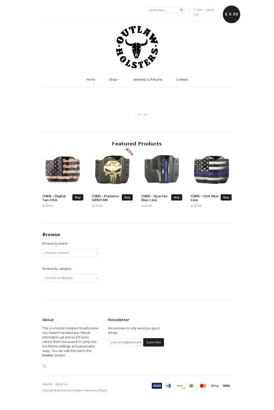 outlawholsters.com shopify website screenshot