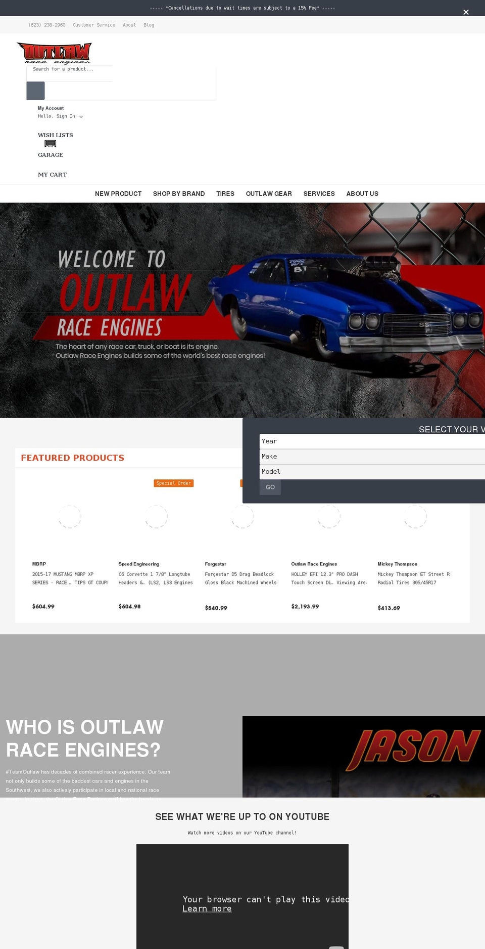 outlawraceengines.com shopify website screenshot