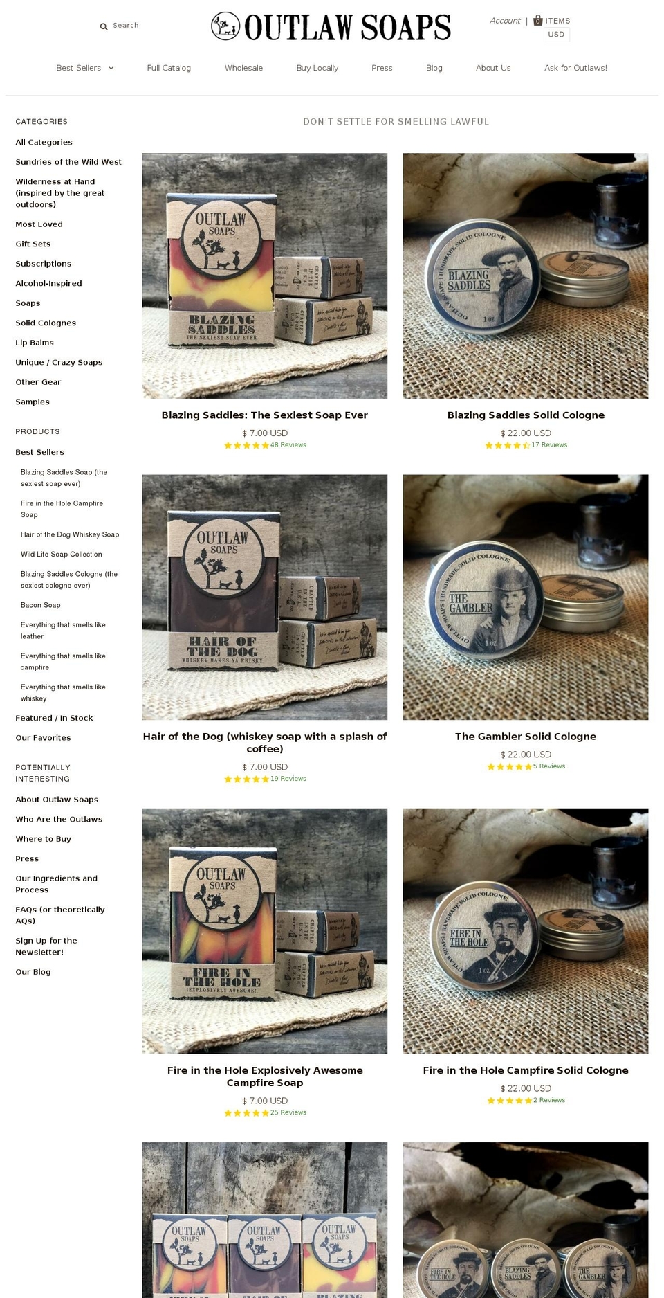 outlawsoaps.com shopify website screenshot