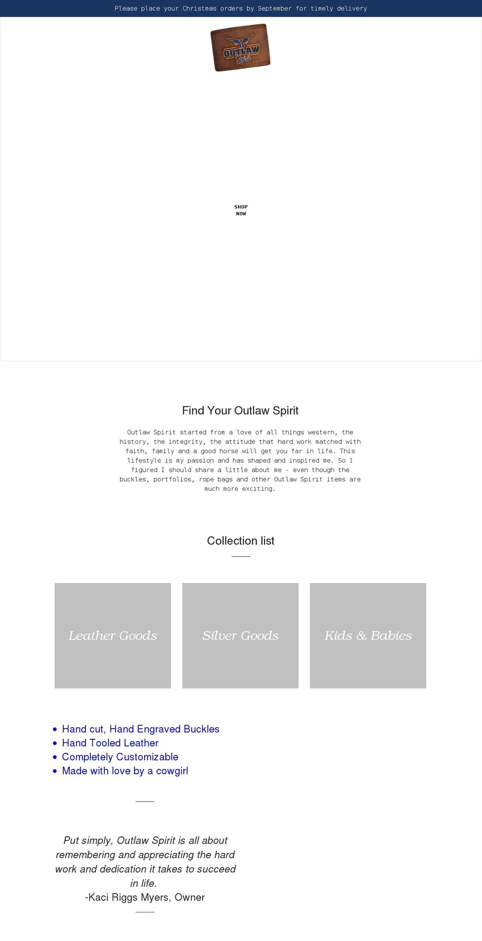 outlawspirit.com shopify website screenshot