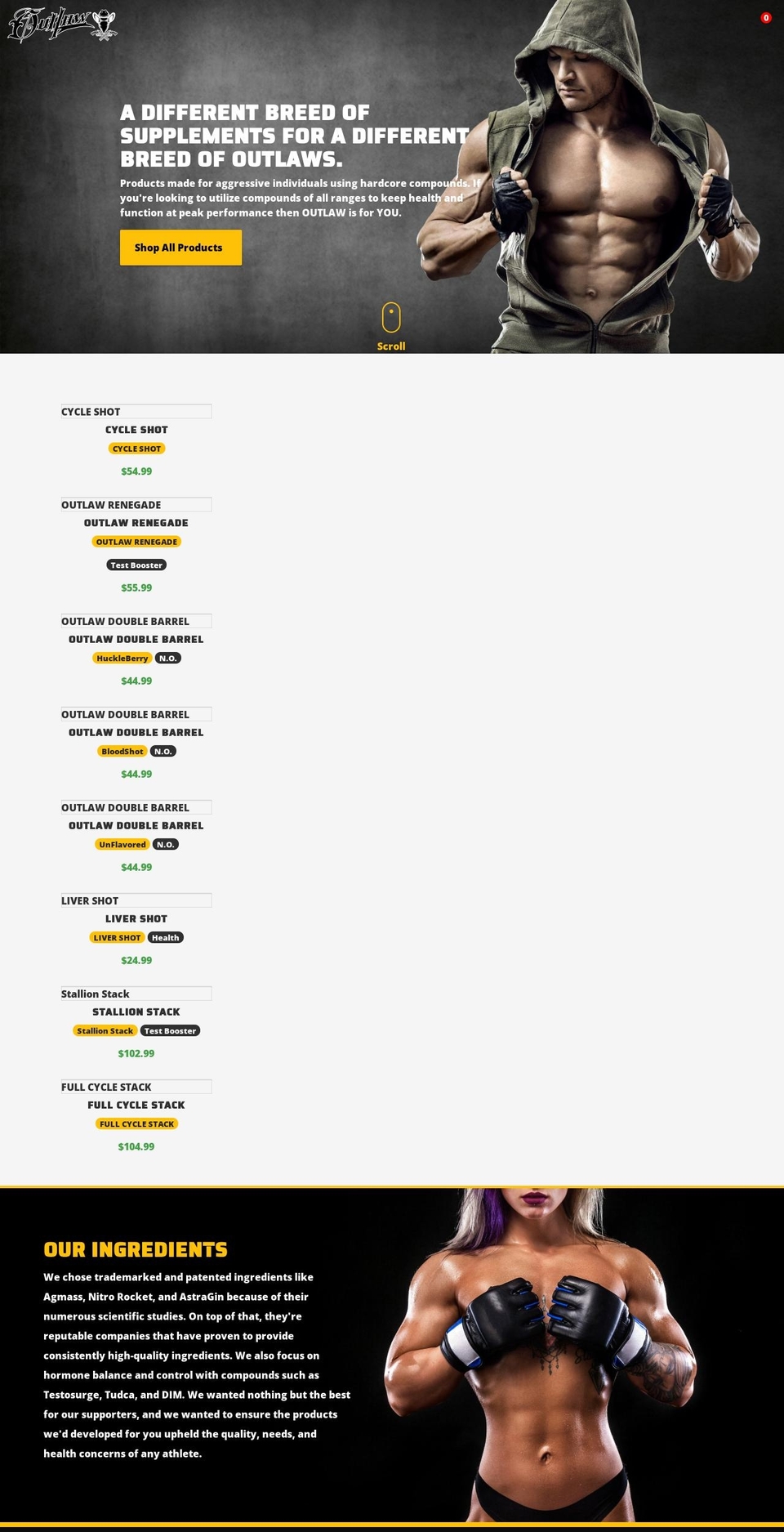 outlawsupplements.net shopify website screenshot