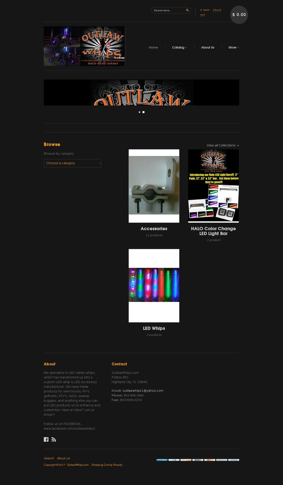 outlawwhips.com shopify website screenshot