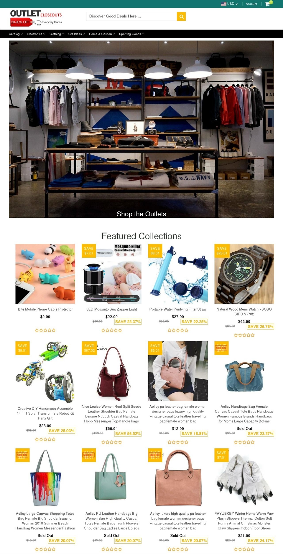outletcloseouts.com — Shopify storefront screenshot