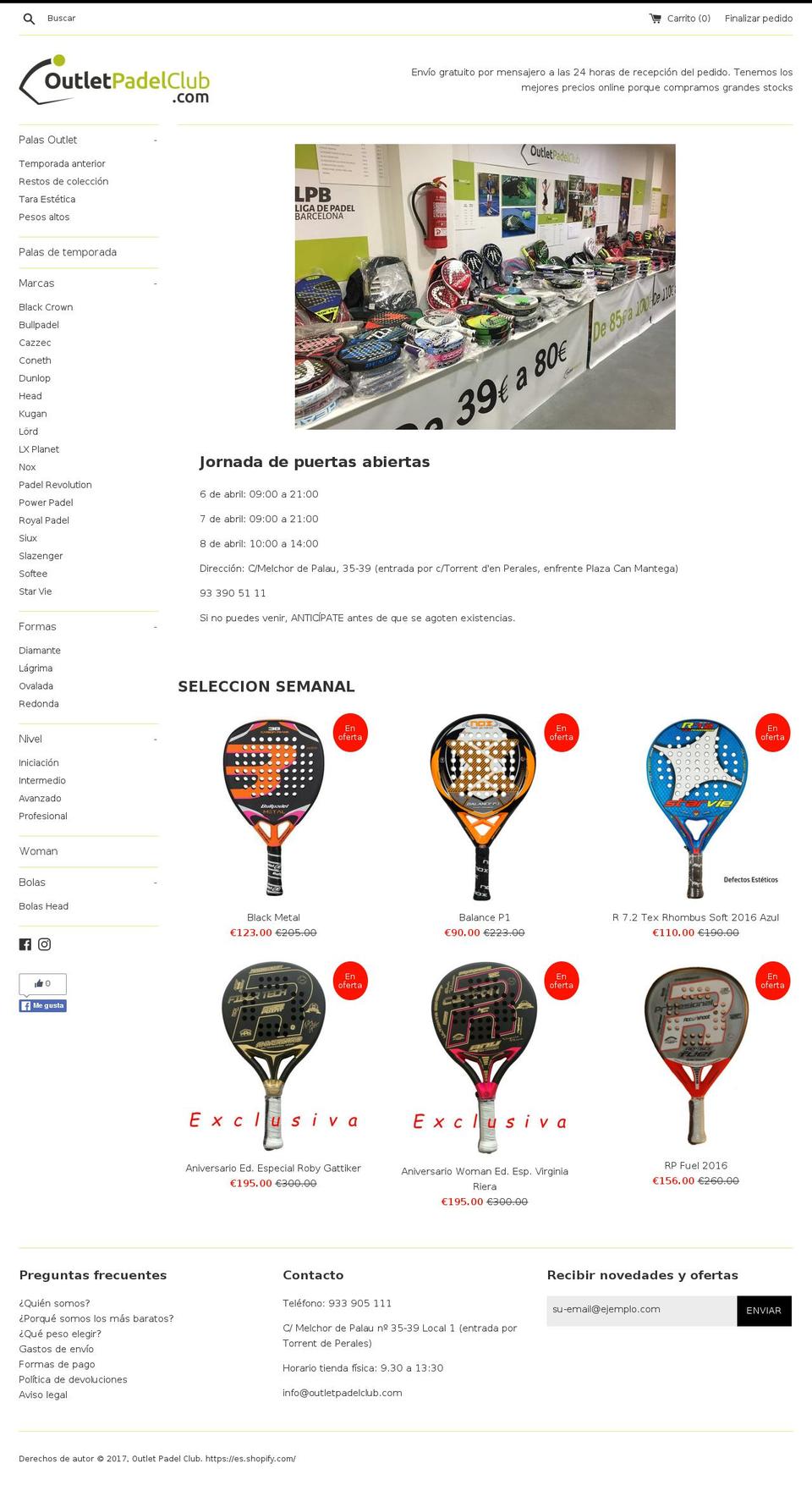 outletpadelclub.com shopify website screenshot