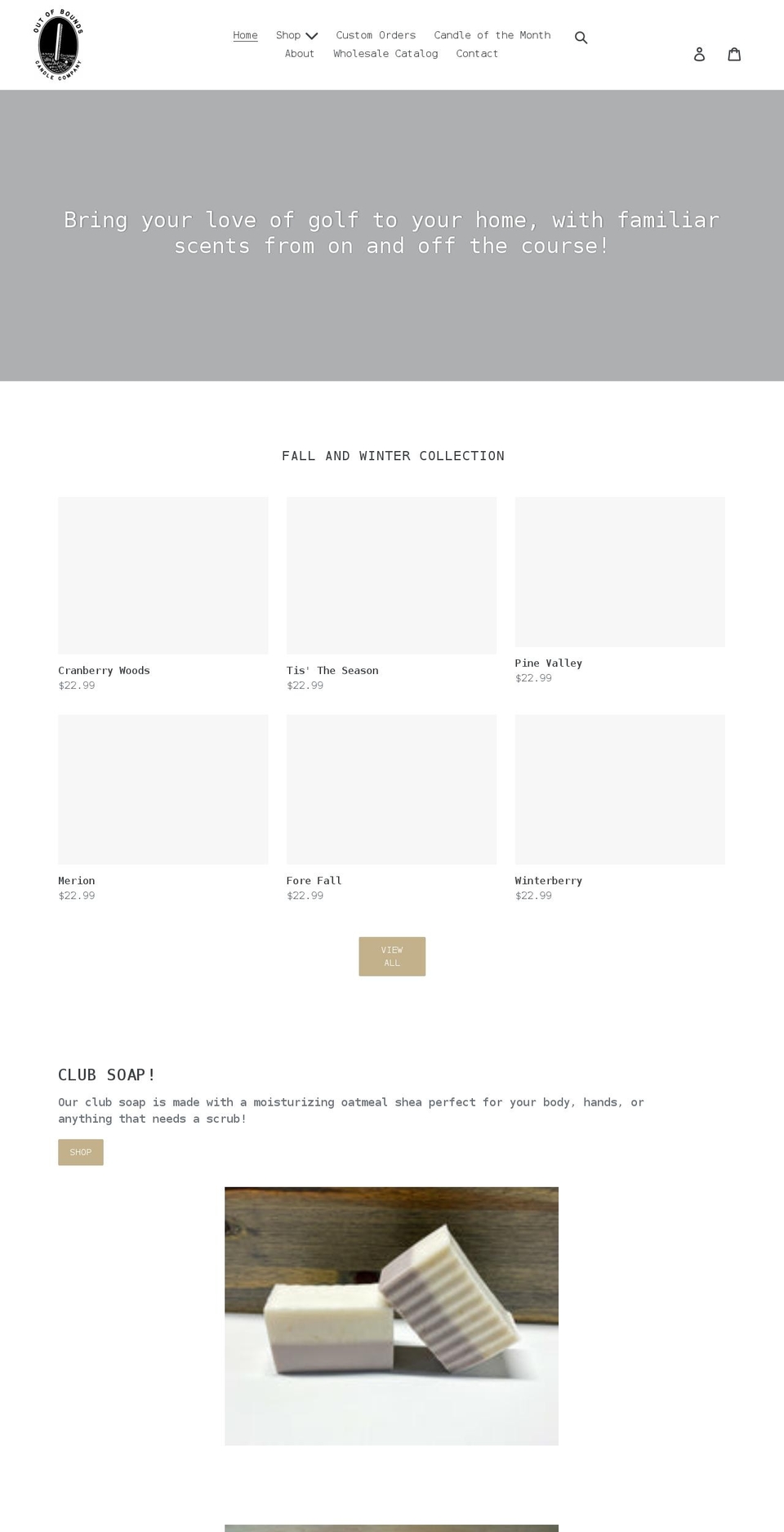 outofboundscandles.com shopify website screenshot