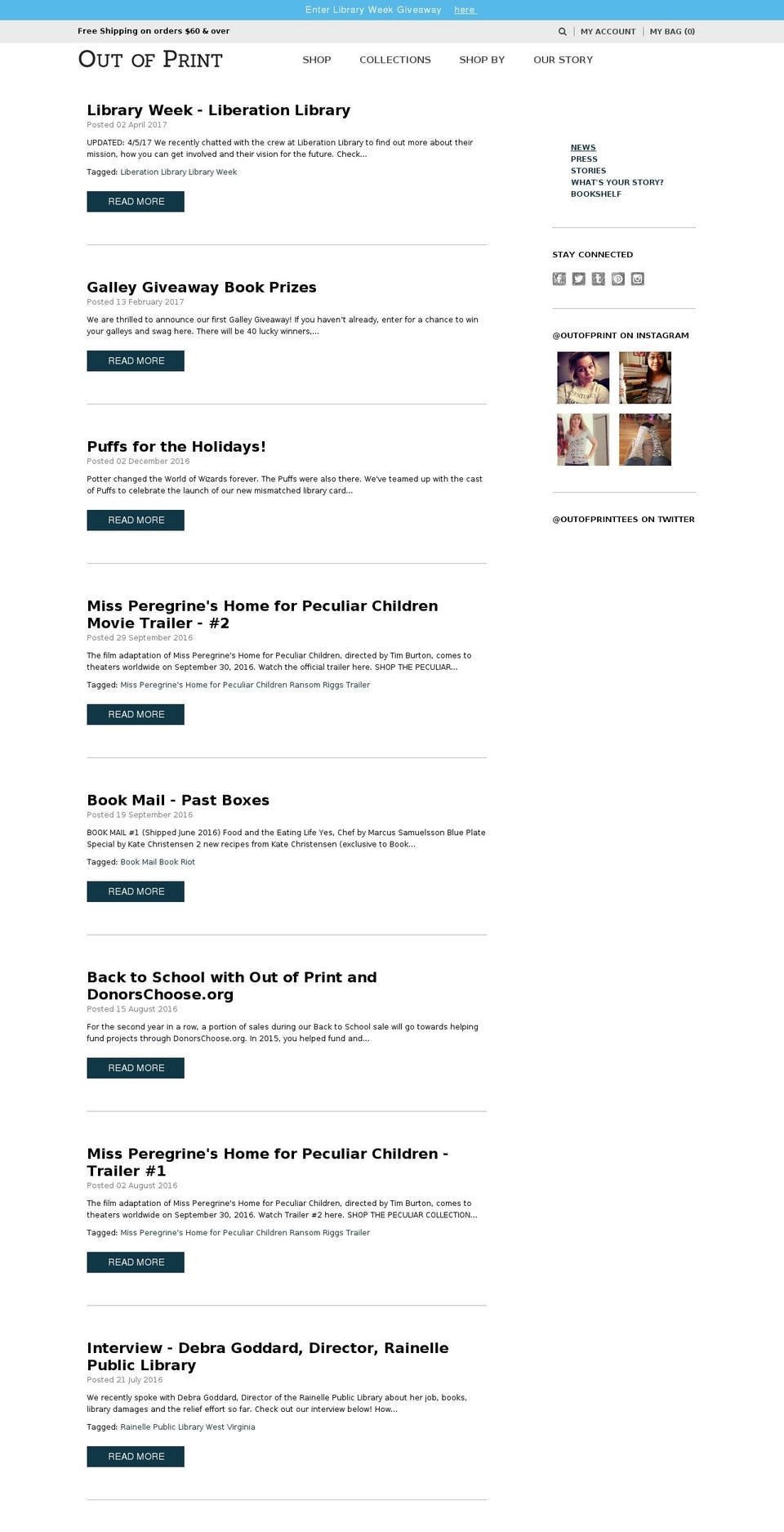 outofprintapparel.com shopify website screenshot