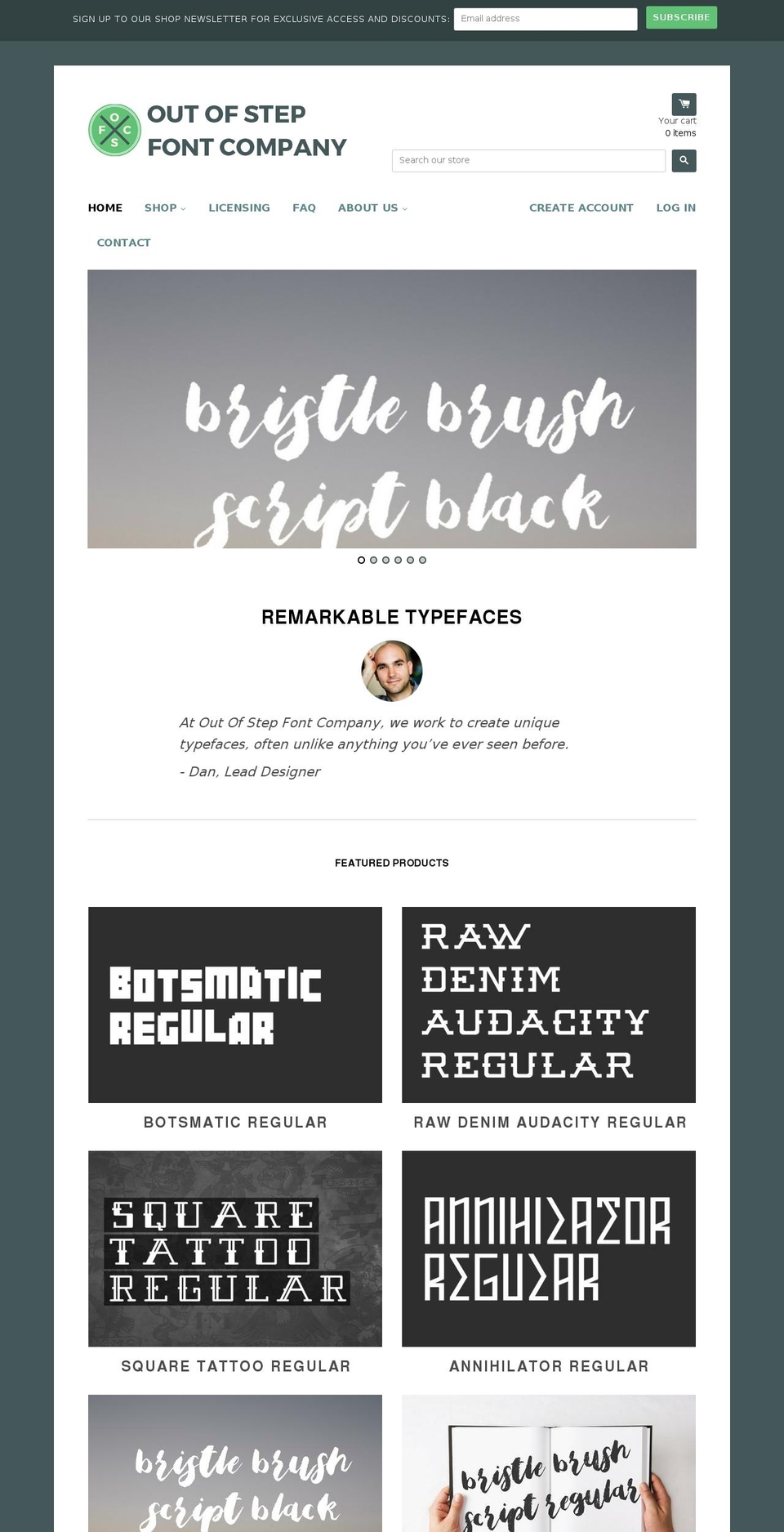 outofstepfontco.com shopify website screenshot