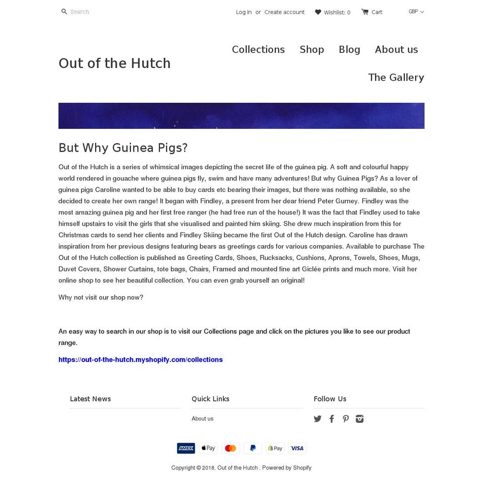 outofthehutchpublishing.com — Shopify storefront screenshot