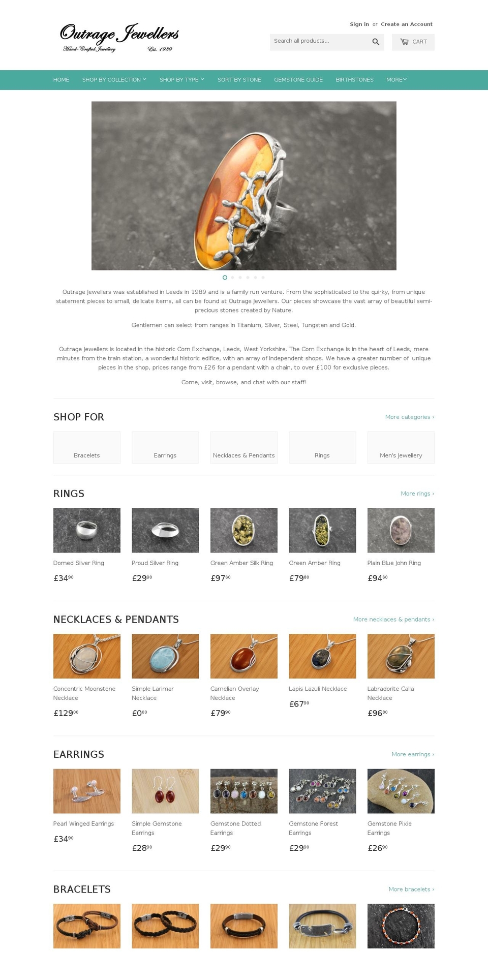 outragejewellers.co.uk shopify website screenshot