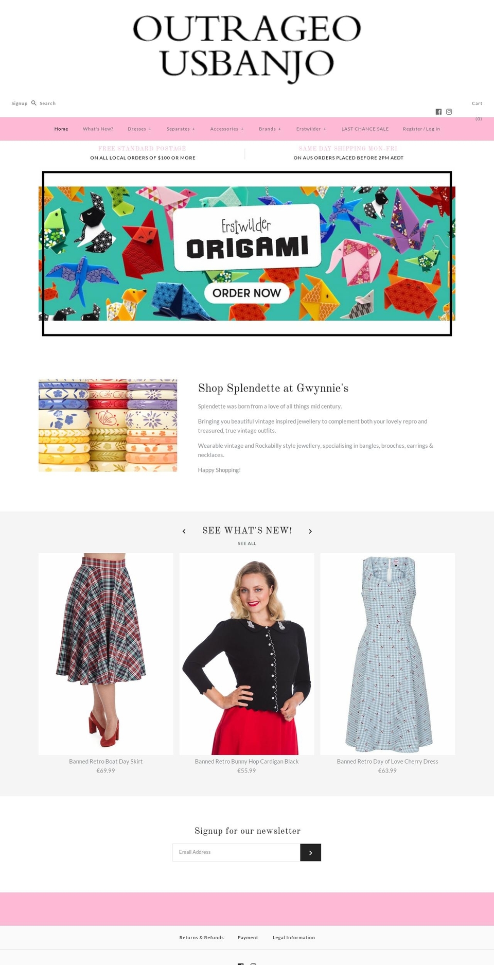 outrageousbanjo.com shopify website screenshot