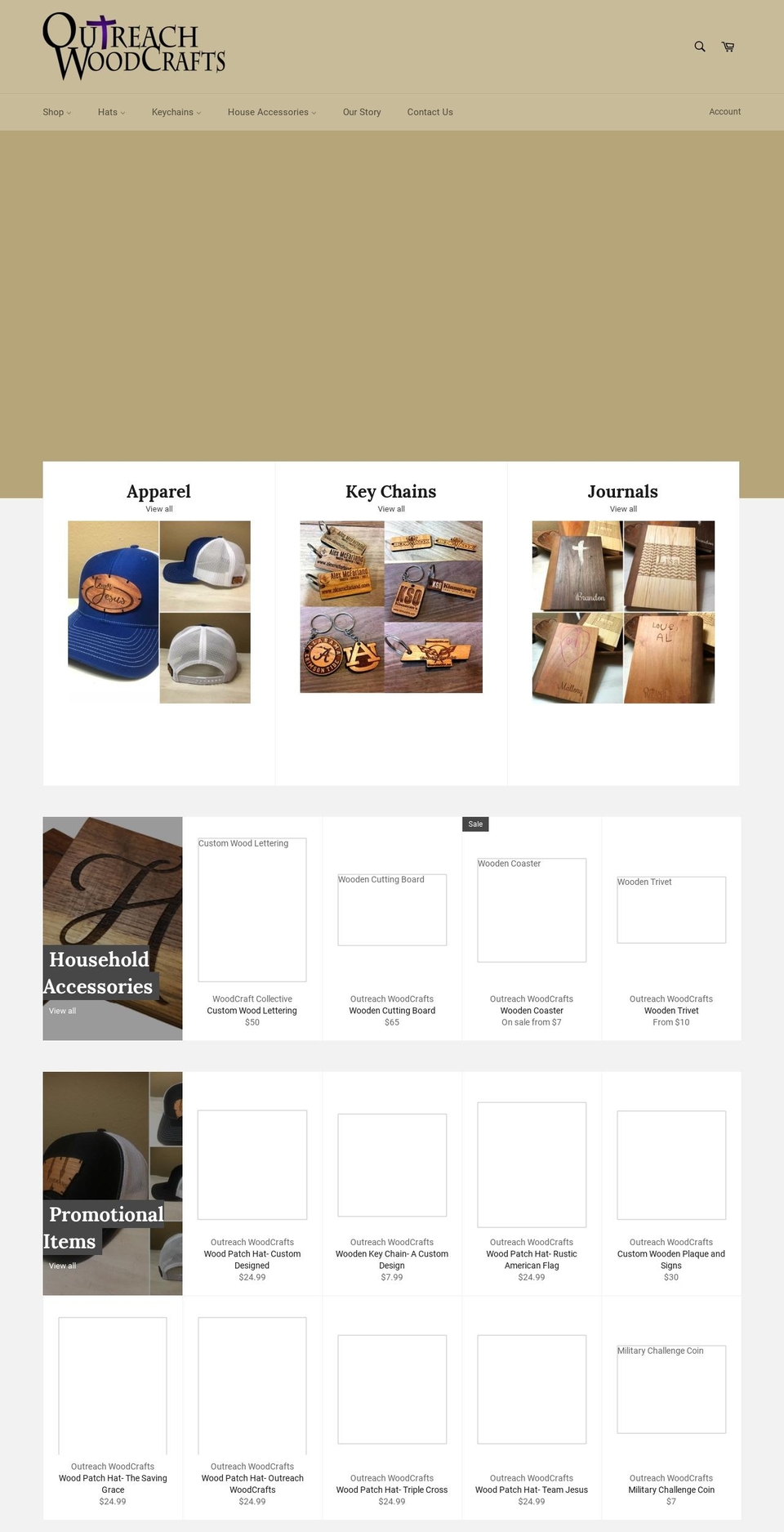 outreachwoodcrafts.com — Shopify storefront screenshot