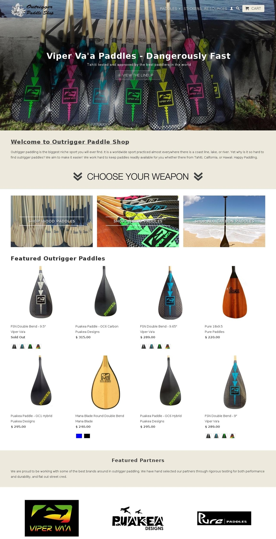 outriggerpaddleshop.com shopify website screenshot
