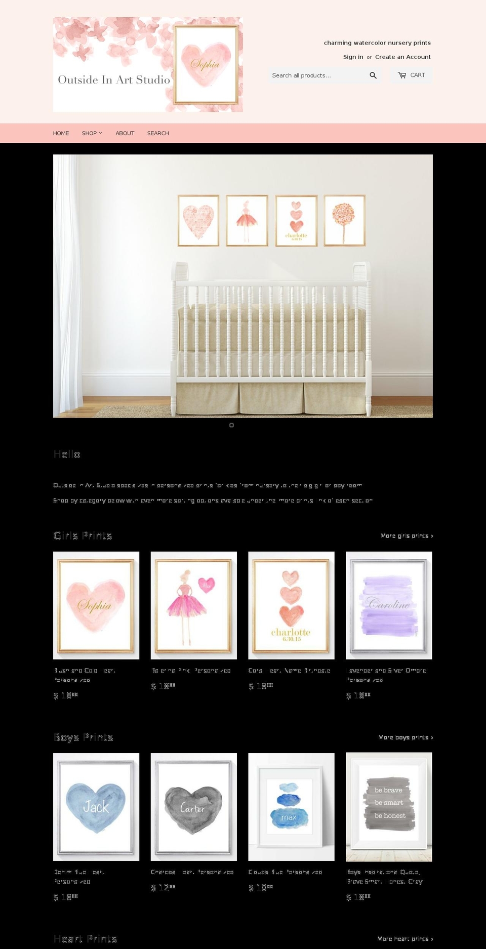 outsideinartstudio.com shopify website screenshot