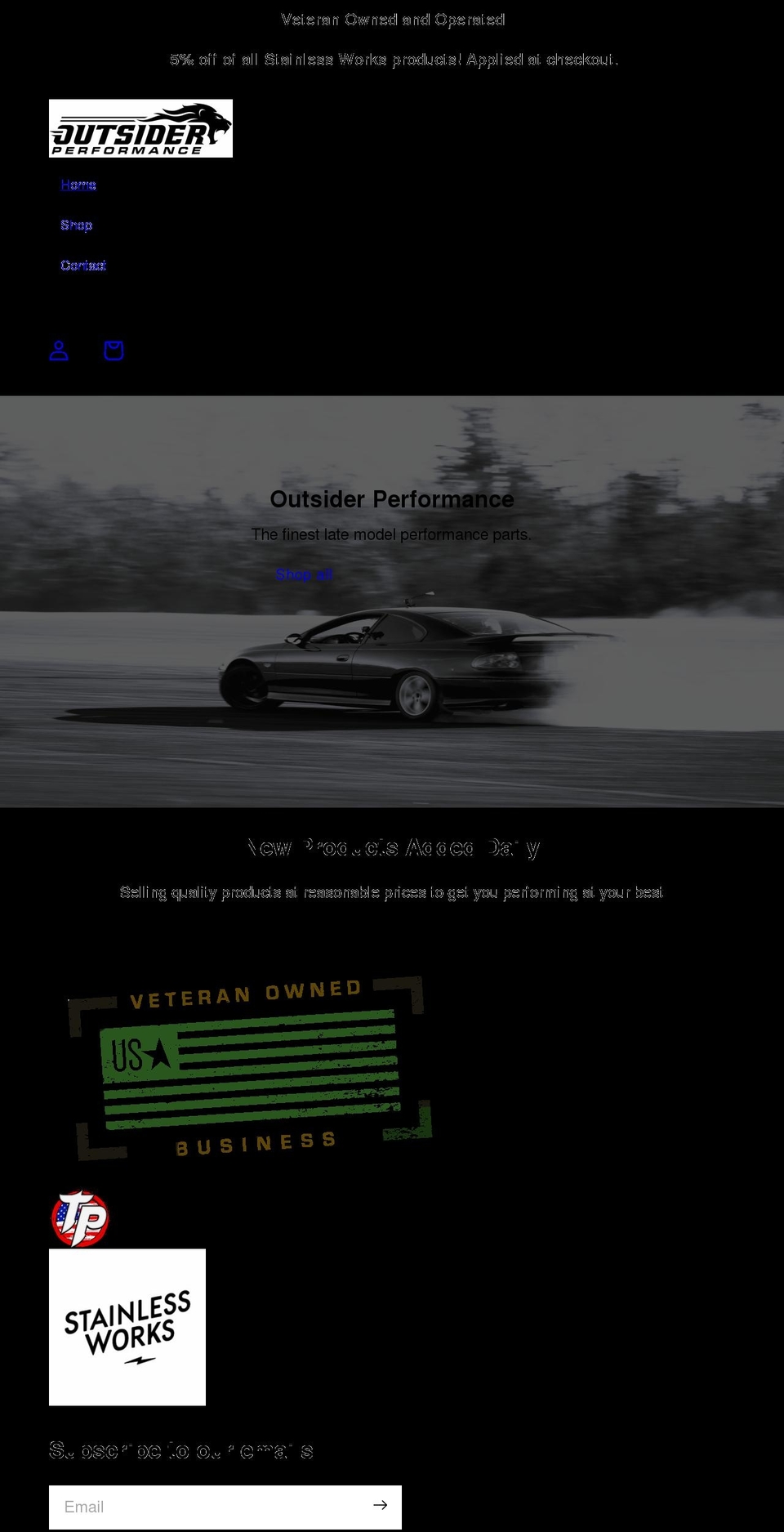 outsiderperformance.com shopify website screenshot