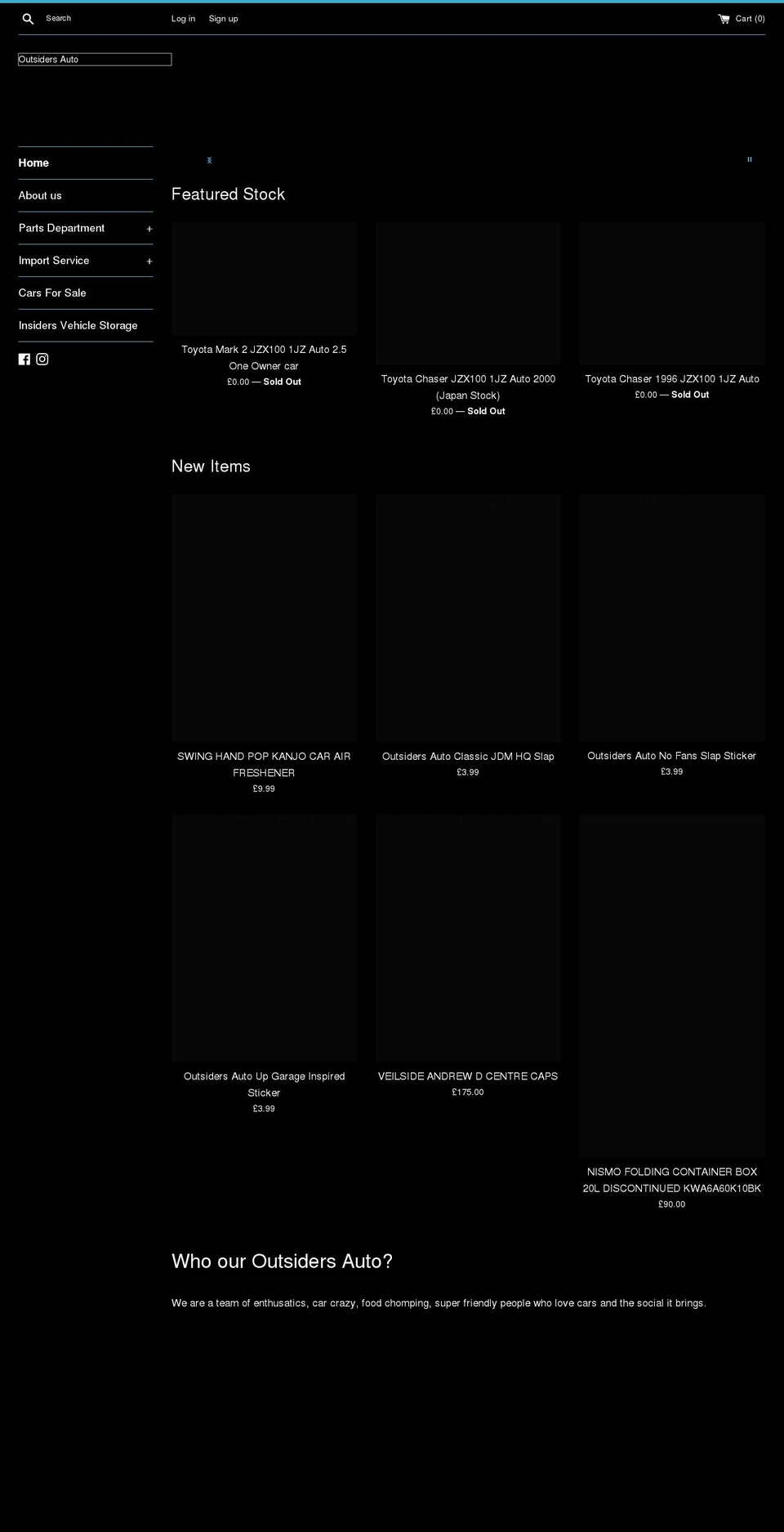 outsidersauto.com shopify website screenshot