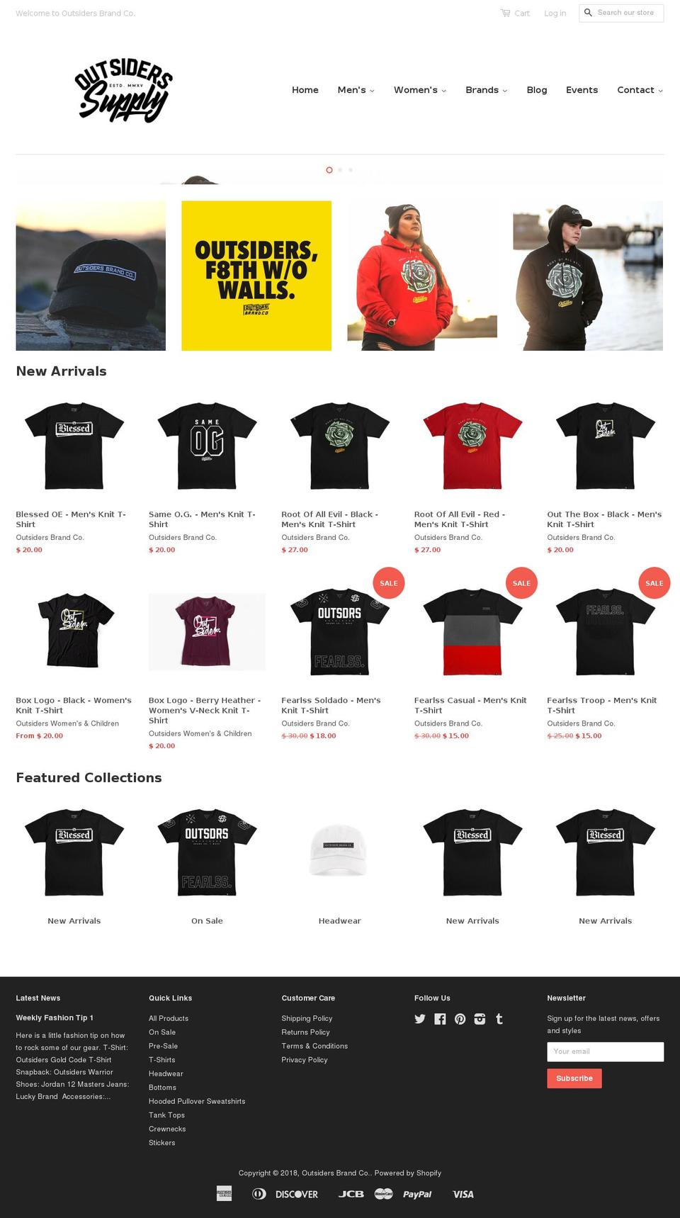 outsidersbrand.com shopify website screenshot