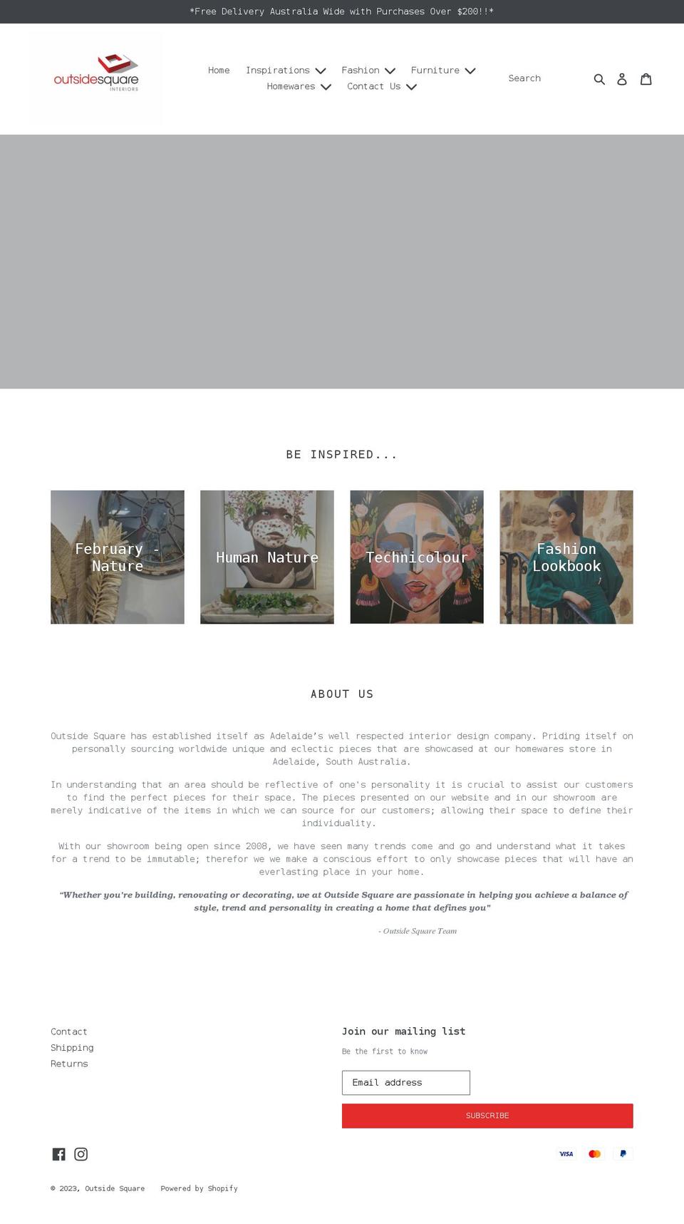 outsidesquareinteriors.com.au shopify website screenshot