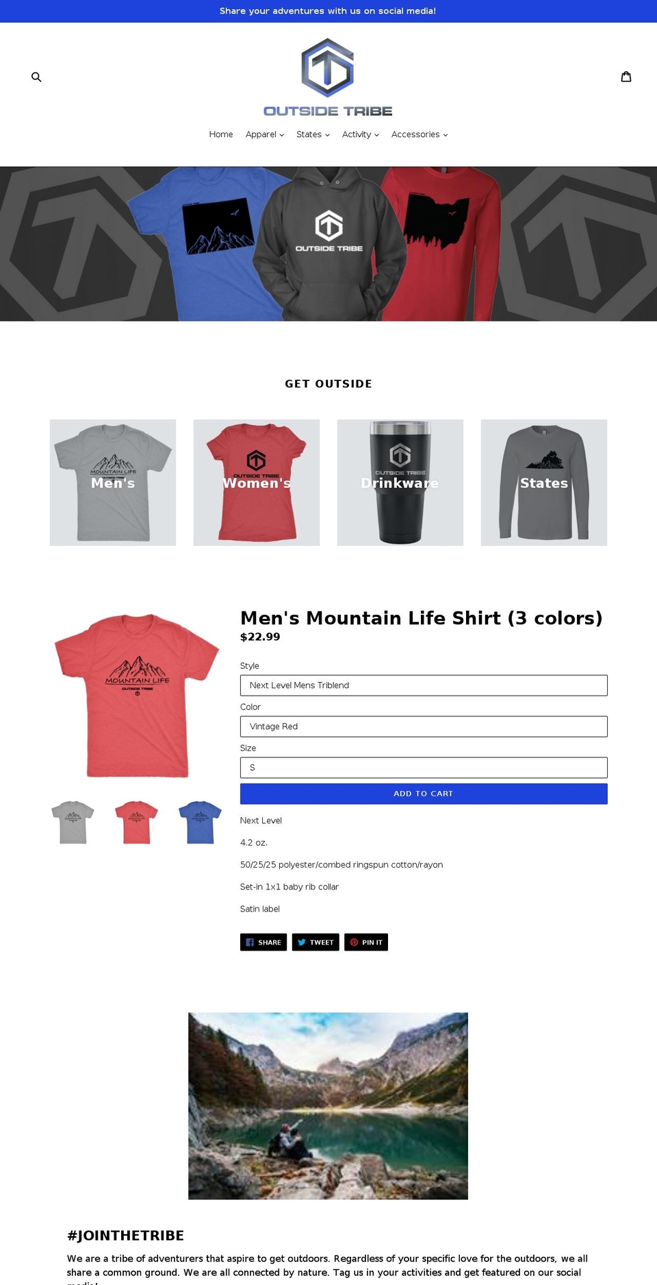 outsidetribe.com — Shopify storefront screenshot