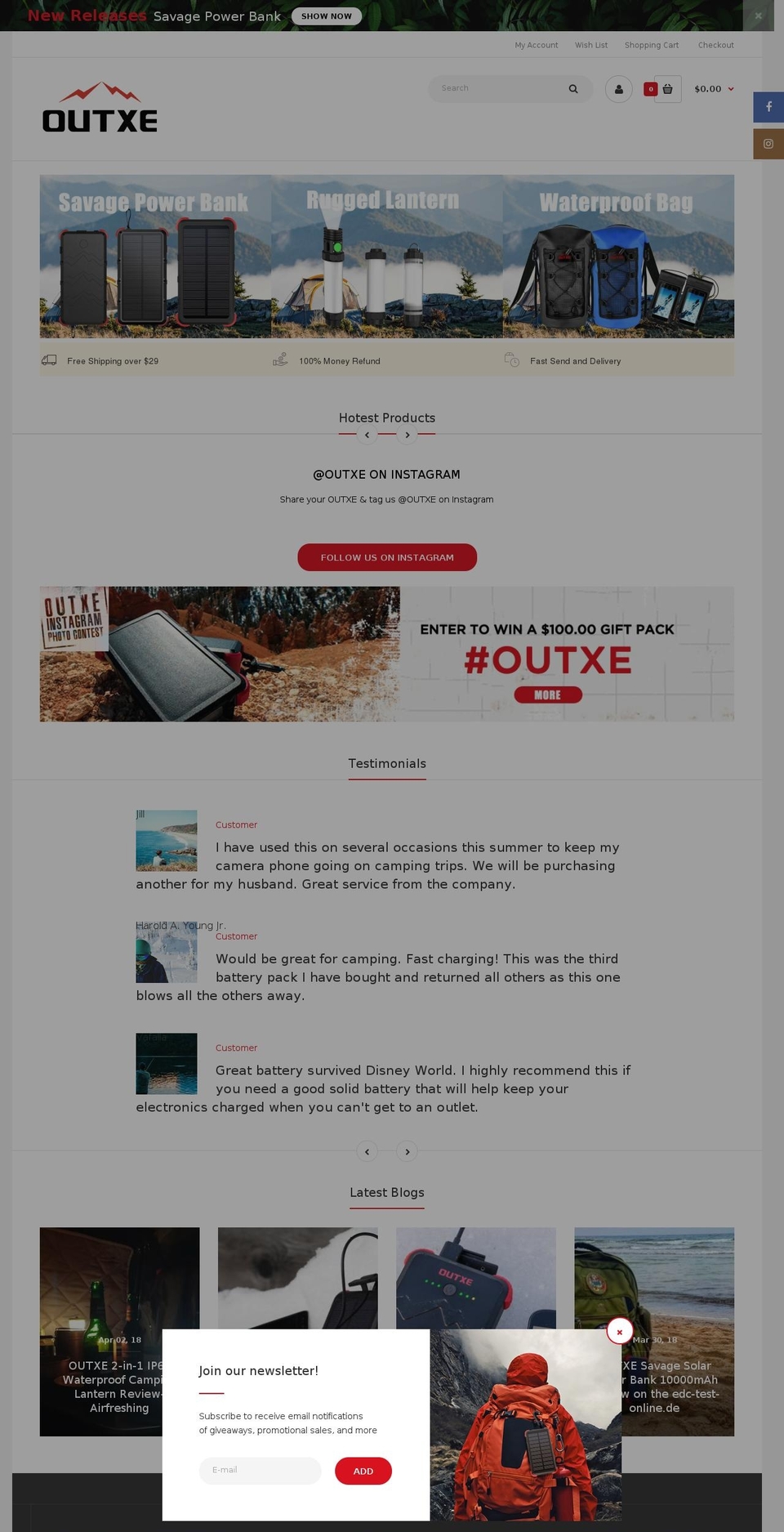 outxe.com shopify website screenshot