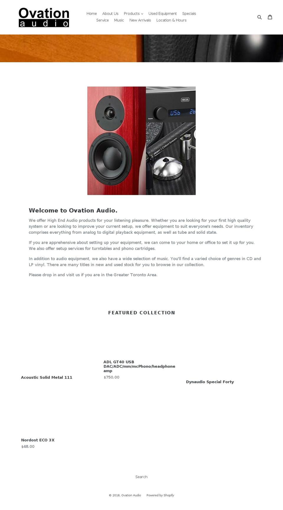 ovationaudio.ca shopify website screenshot