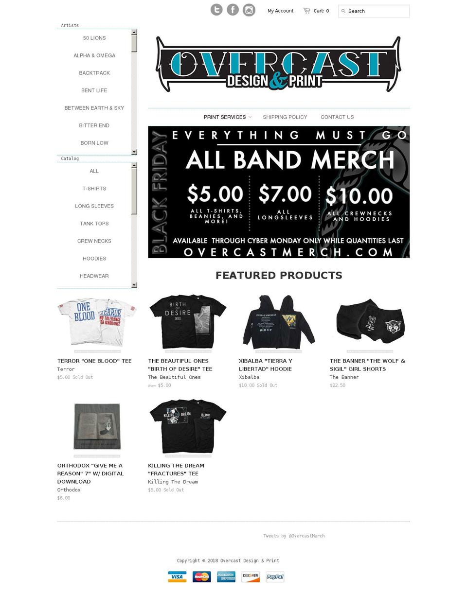 Custom Menu Minimal Shopify theme site example overcastmerch.com